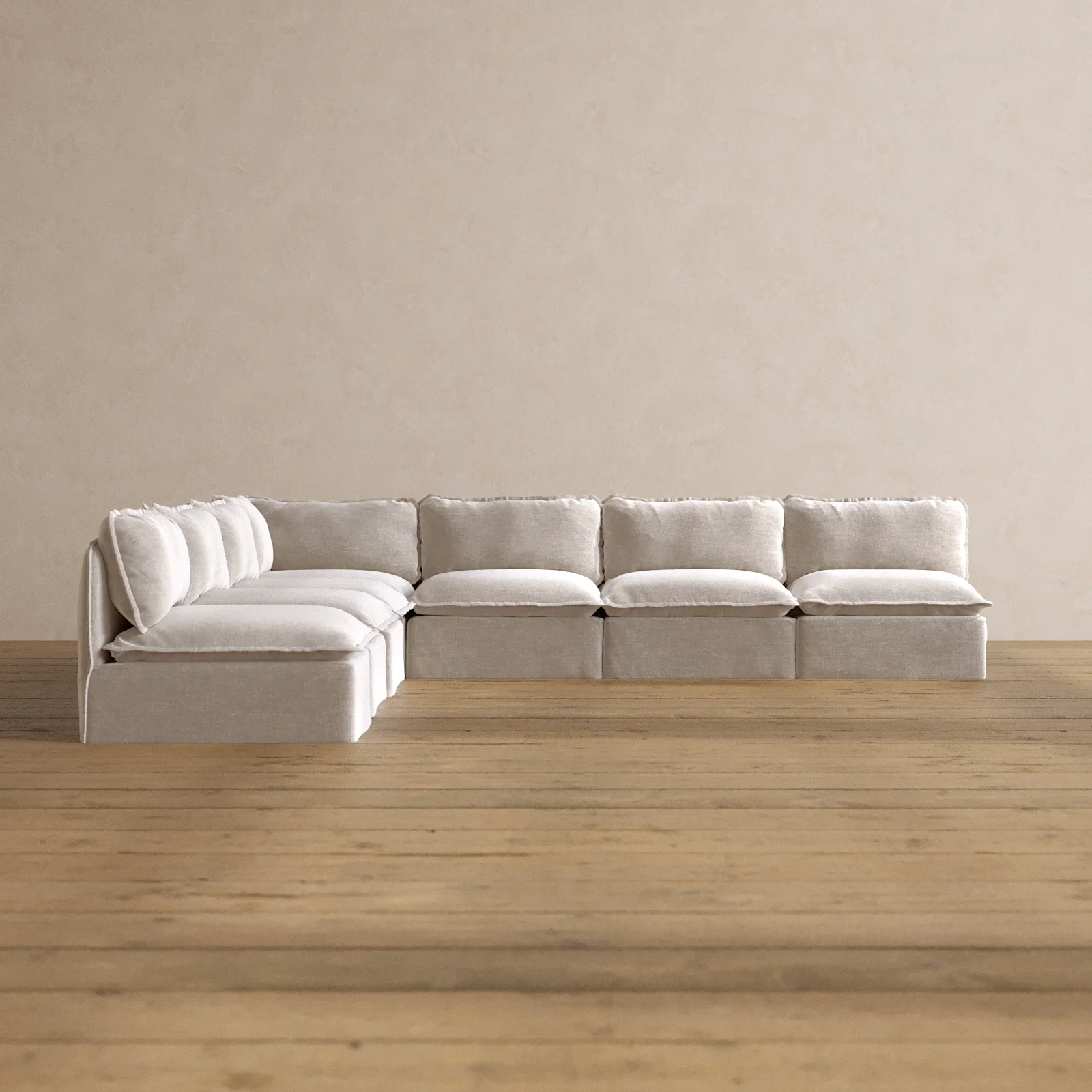 Modular Washable 7-Seater Open-Ends Corner Sectional in Mist | Memorix+ Seat | Contour Pillow