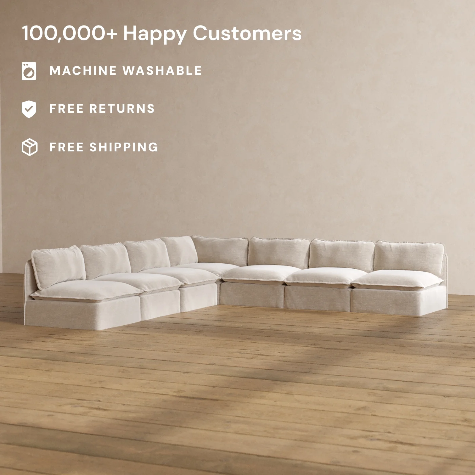 Modular Washable 7-Seater Open-Ends Corner Sectional in Mist | Memorix+ Seat | Contour Pillow - Image 2