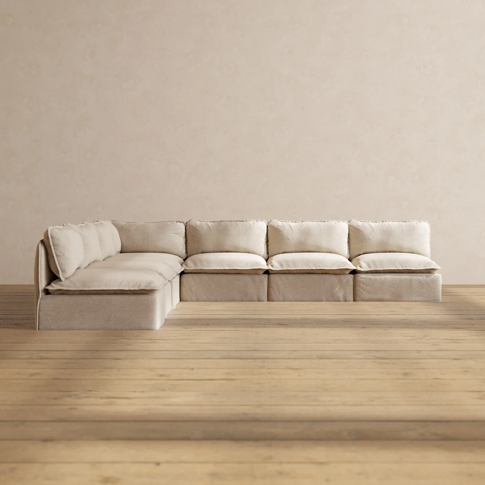 Modular Washable 7-Seater Open-Ends Corner Sectional in Oat | Memorix+ Seat | Contour Pillow