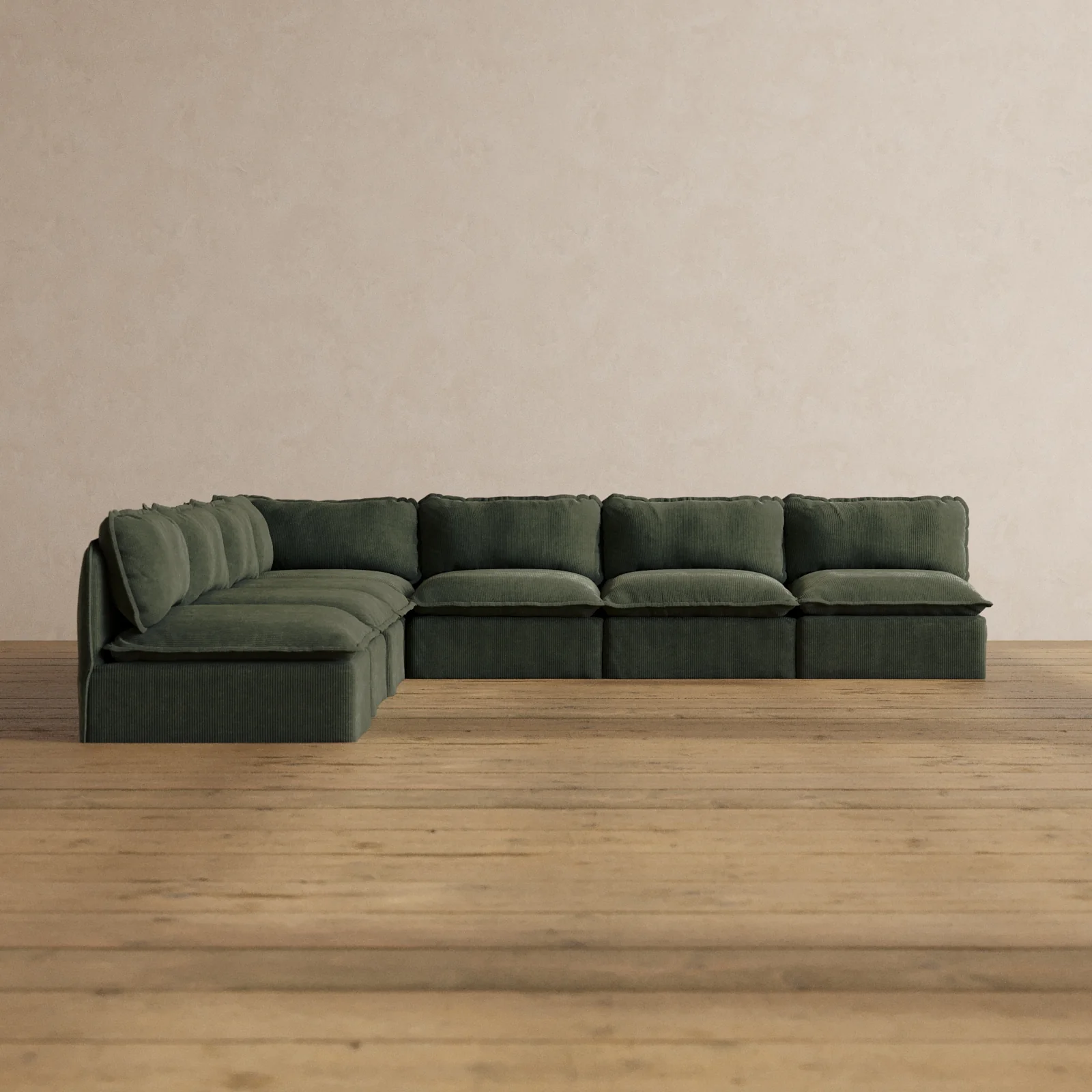 Modular Washable 7-Seater Open-Ends Corner Sectional in Olivine | Deluxe+ Seat | Cloud Pillow
