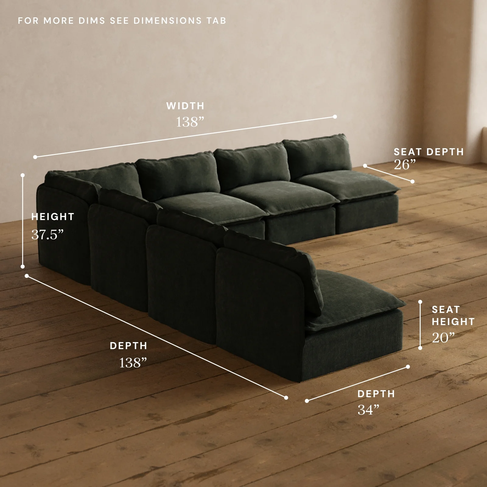 Modular Washable 7-Seater Open-Ends Corner Sectional in Olivine | Memorix+ Seat | Contour Pillow - Image 5