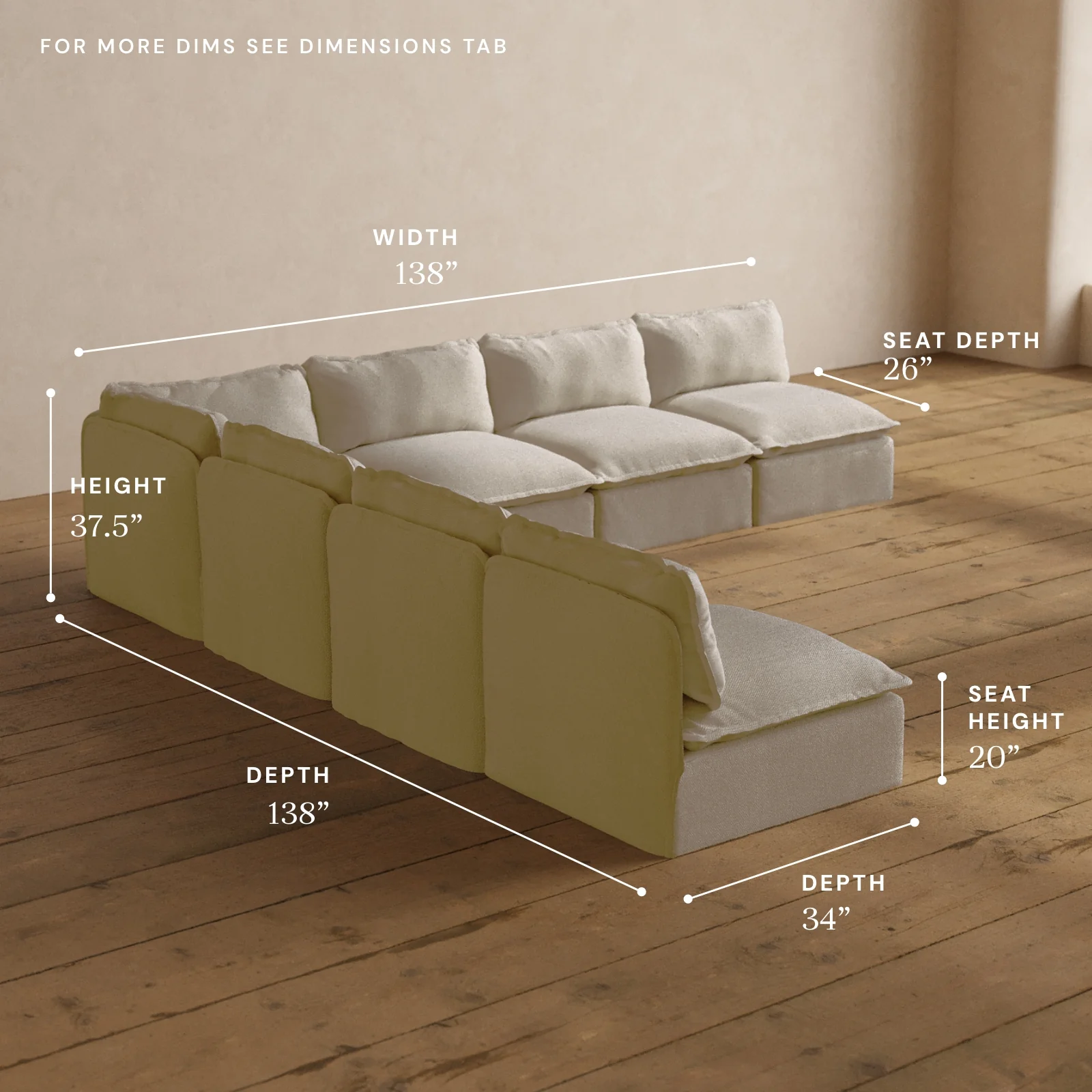 Modular Washable 7-Seater Open-Ends Corner Sectional in Powder | Deluxe+ Seat | Cloud Pillow - Image 5