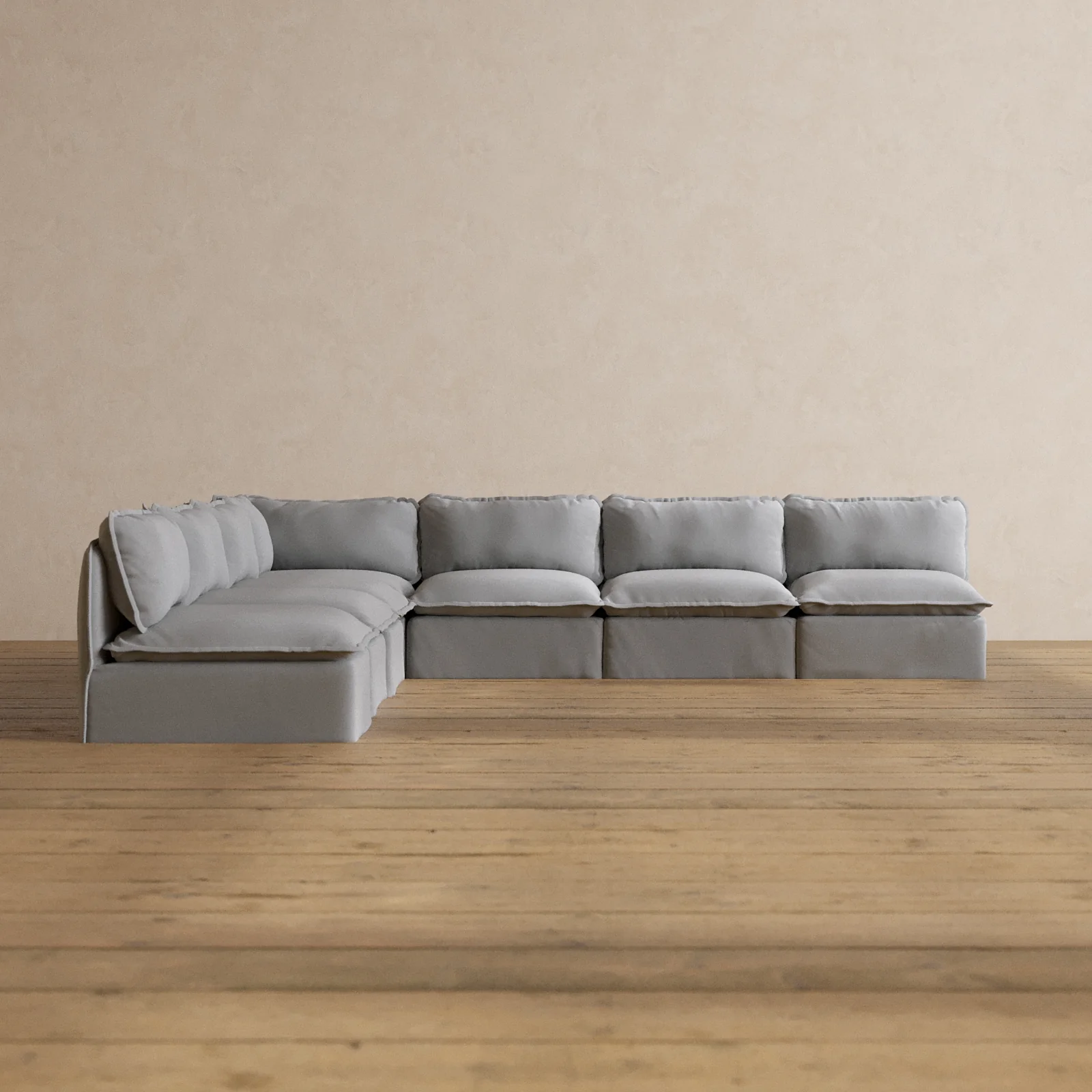 Modular Washable 7-Seater Open-Ends Corner Sectional in Pumice | Deluxe+ Seat | Cloud Pillow