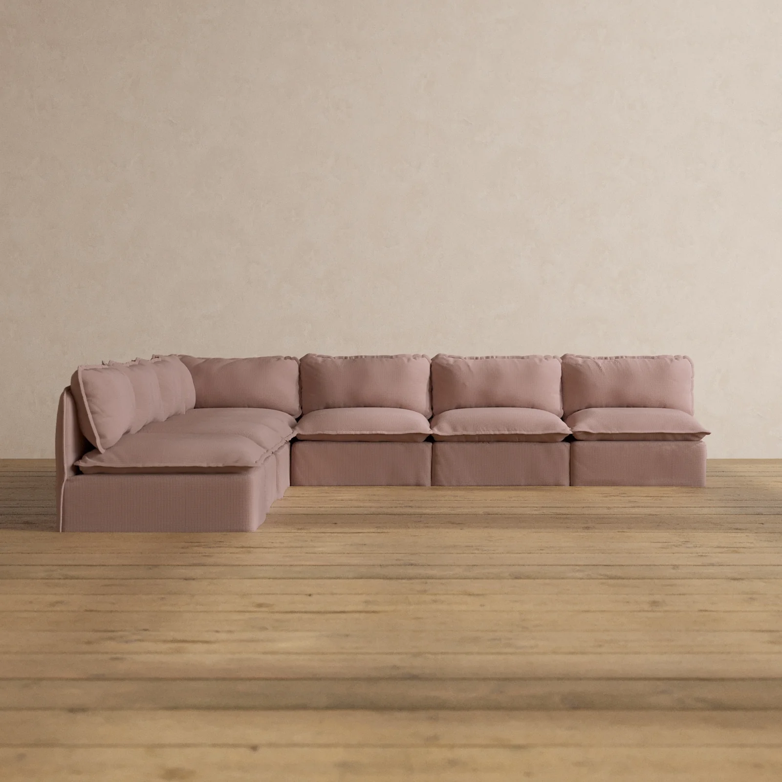 Modular Washable 7-Seater Open-Ends Corner Sectional in Sakura | Deluxe+ Seat | Cloud Pillow