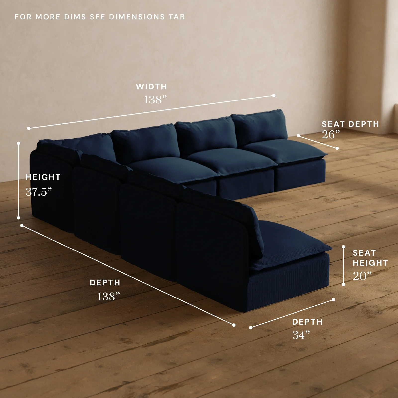Modular Washable 7-Seater Open-Ends Corner Sectional in Sumi | Memorix+ Seat | Contour Pillow - Image 5