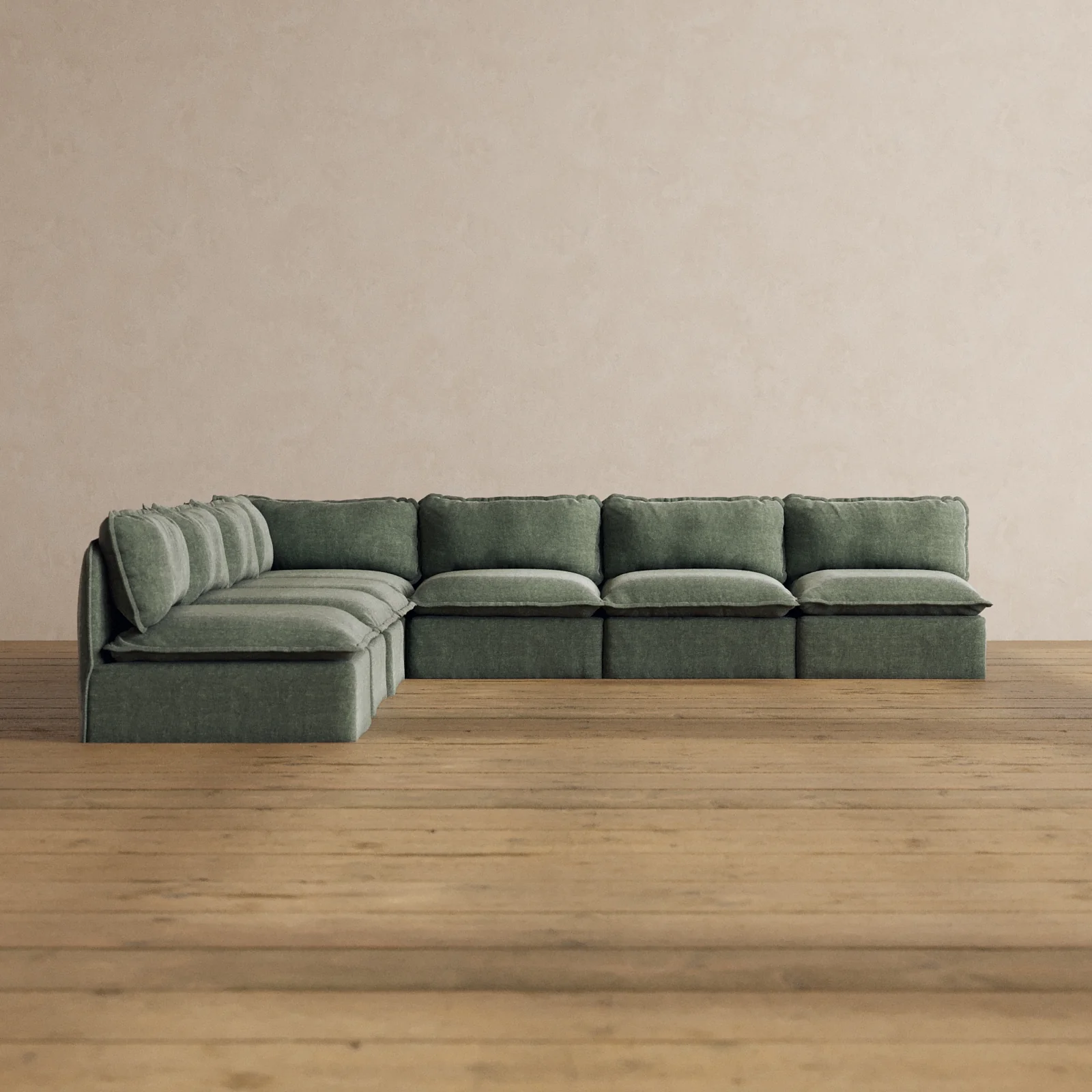 Modular Washable 7-Seater Open-Ends Corner Sectional in Willow | Deluxe+ Seat | Cloud Pillow