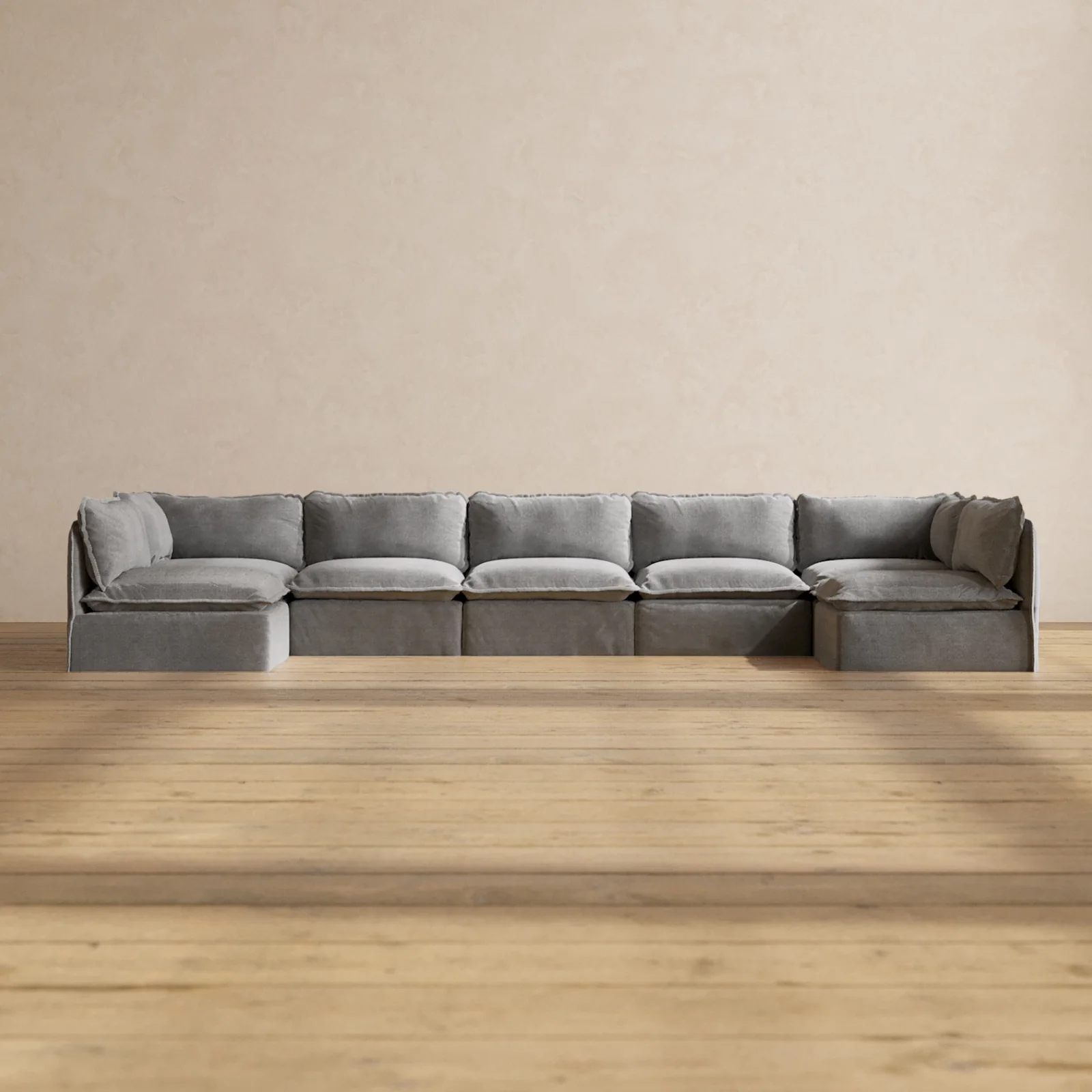 Modular Washable 7-Seater Open-Ends U-Sectional in Ash | Memorix+ Seat | Contour Pillow