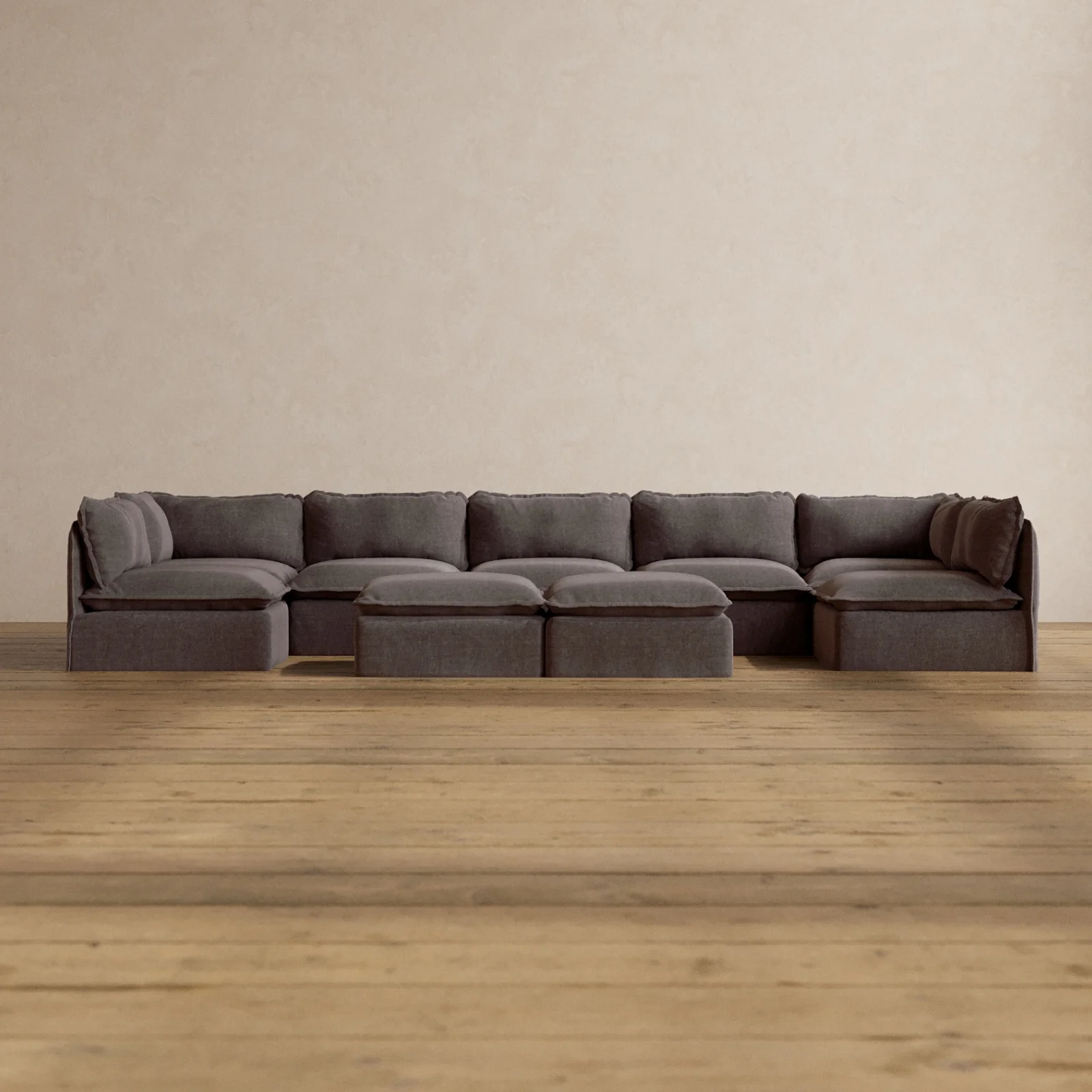 Modular Washable 7-Seater Open-Ends U-Sectional + Bench Ottoman in Caviar | Memorix+ Seat | Contour Pillow