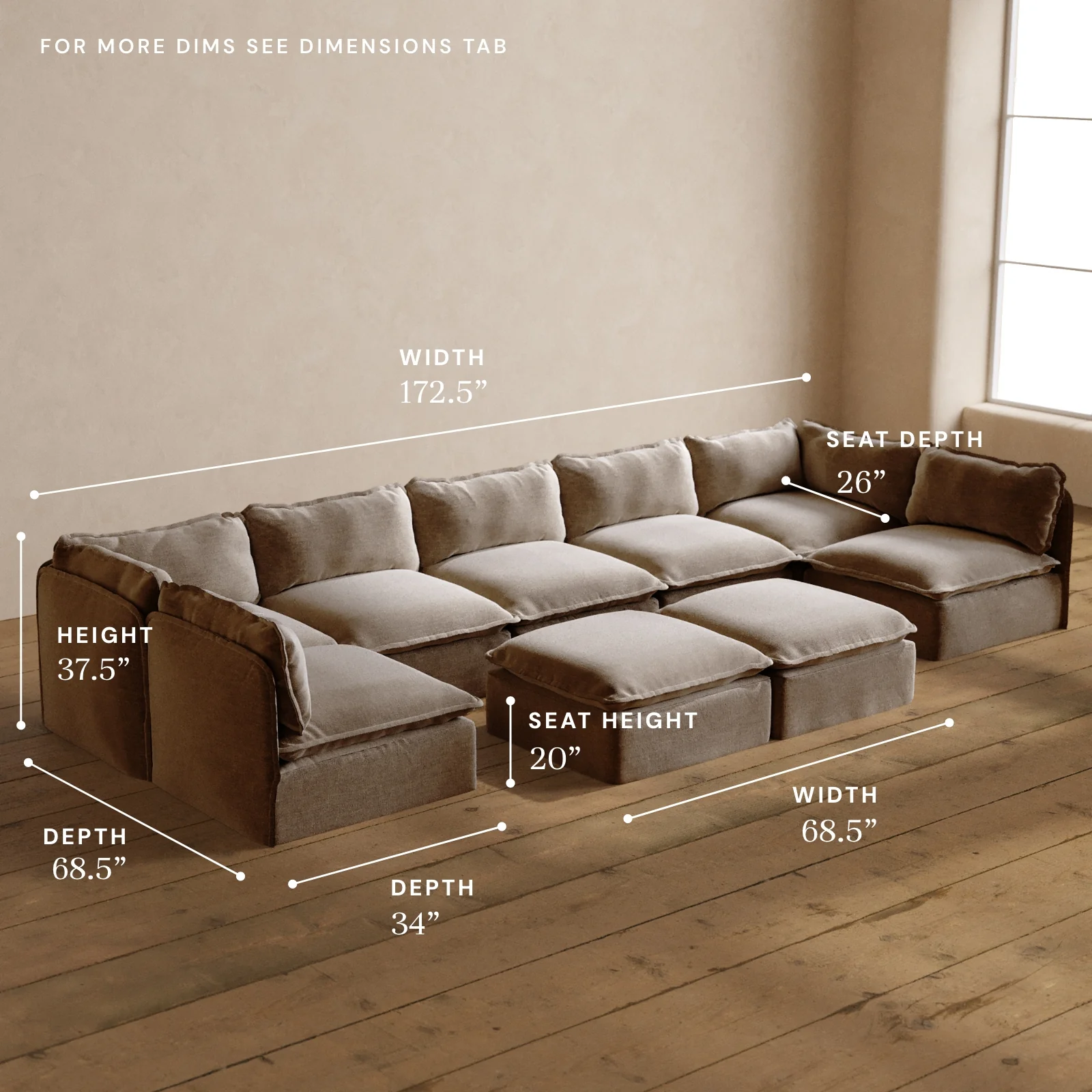 Modular Washable 7-Seater Open-Ends U-Sectional + Bench Ottoman in Mist | Memorix+ Seat | Contour Pillow - Image 5