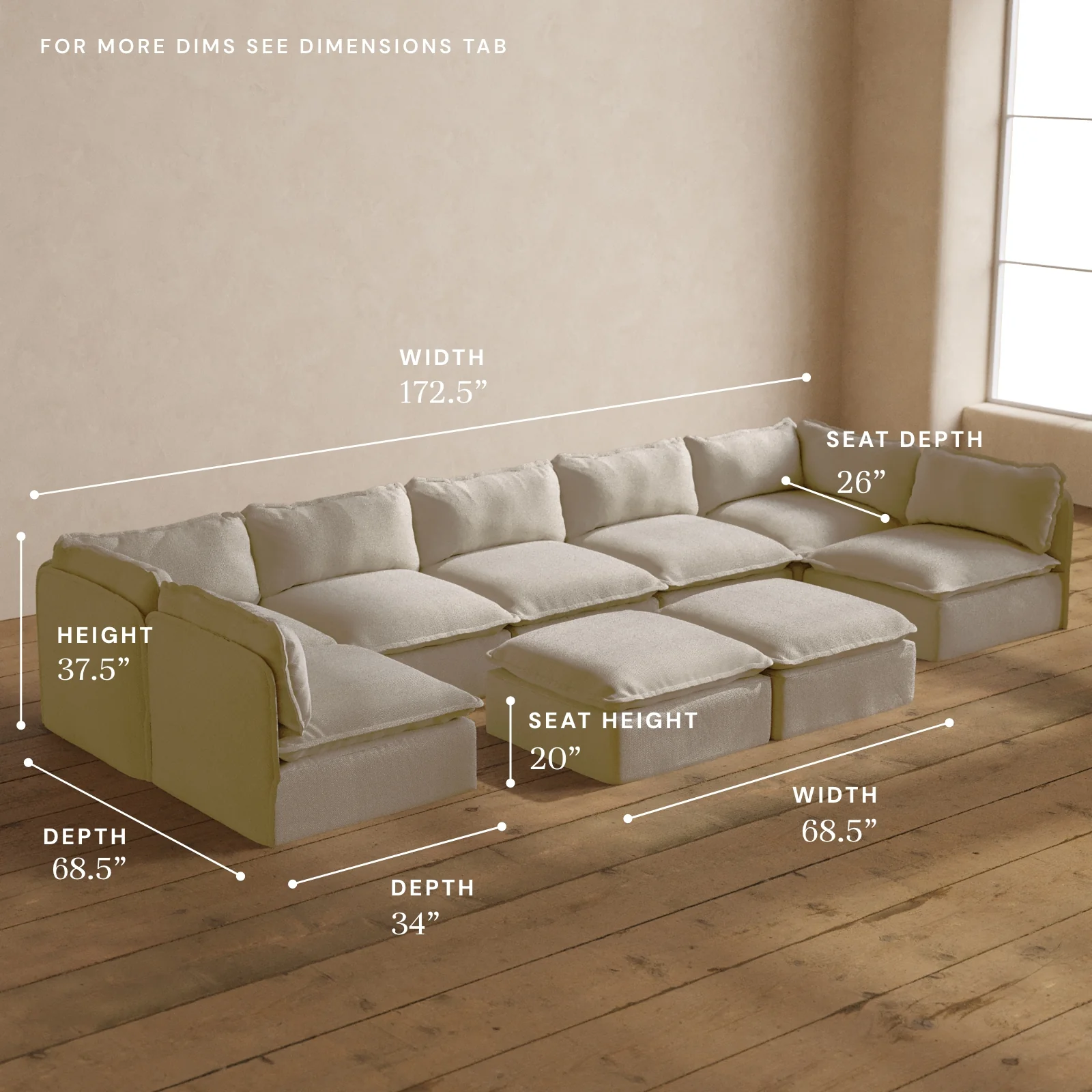 Modular Washable 7-Seater Open-Ends U-Sectional + Bench Ottoman in Powder | Memorix+ Seat | Contour Pillow - Image 5
