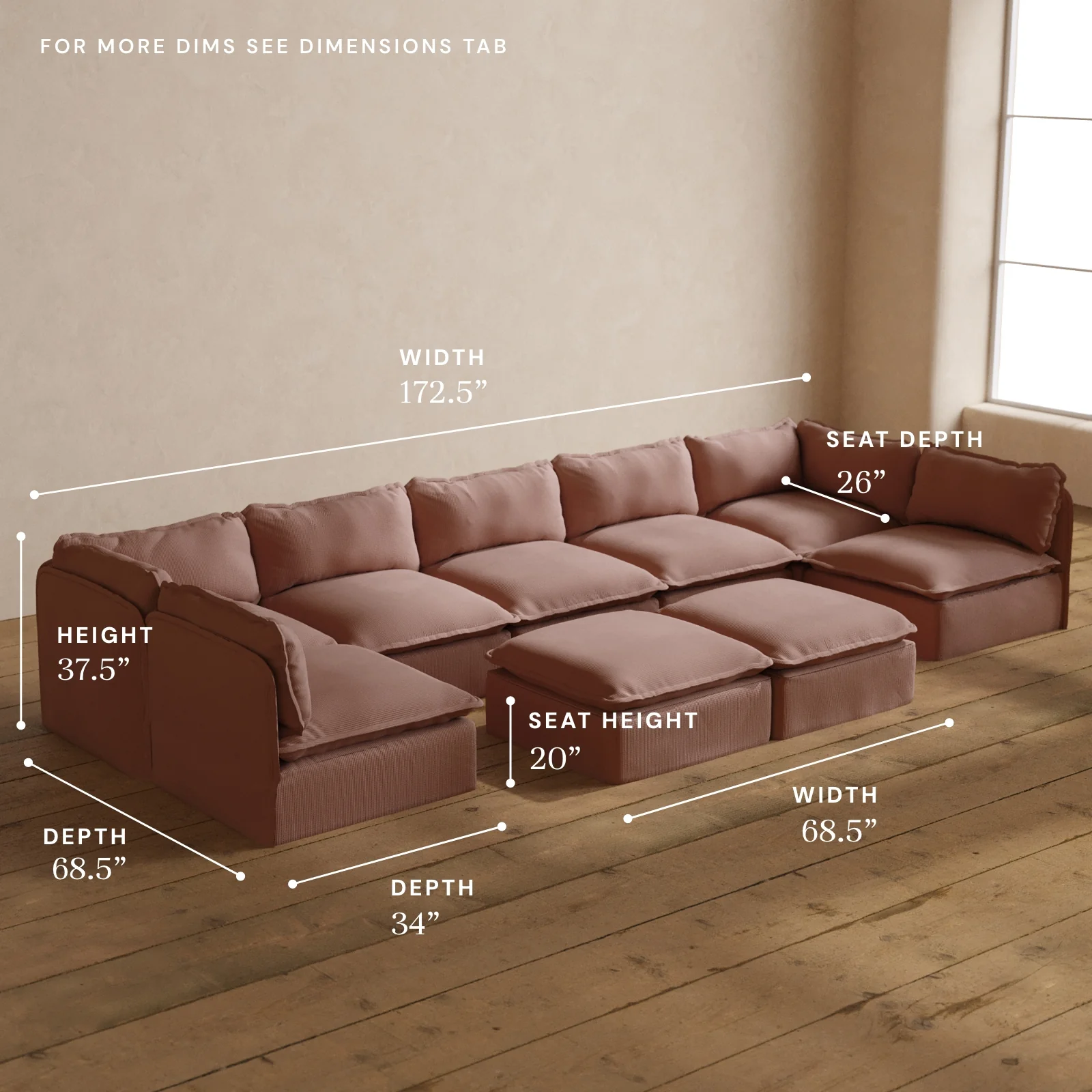 Modular Washable 7-Seater Open-Ends U-Sectional + Bench Ottoman in Sakura | Memorix+ Seat | Contour Pillow - Image 5