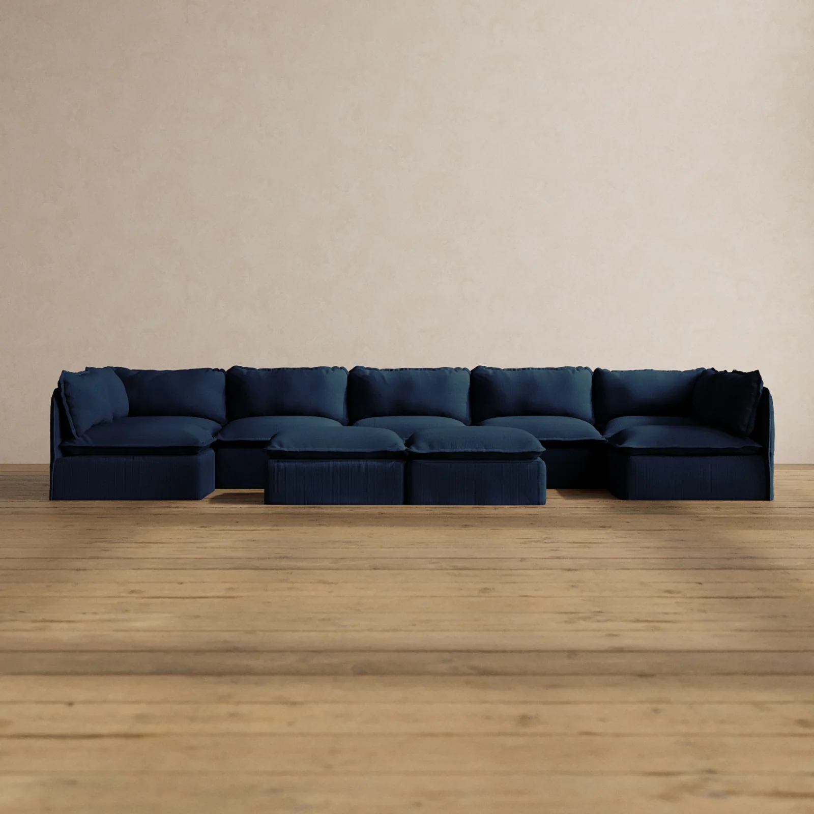 Modular Washable 7-Seater Open-Ends U-Sectional + Bench Ottoman in Sumi | Memorix+ Seat | Contour Pillow