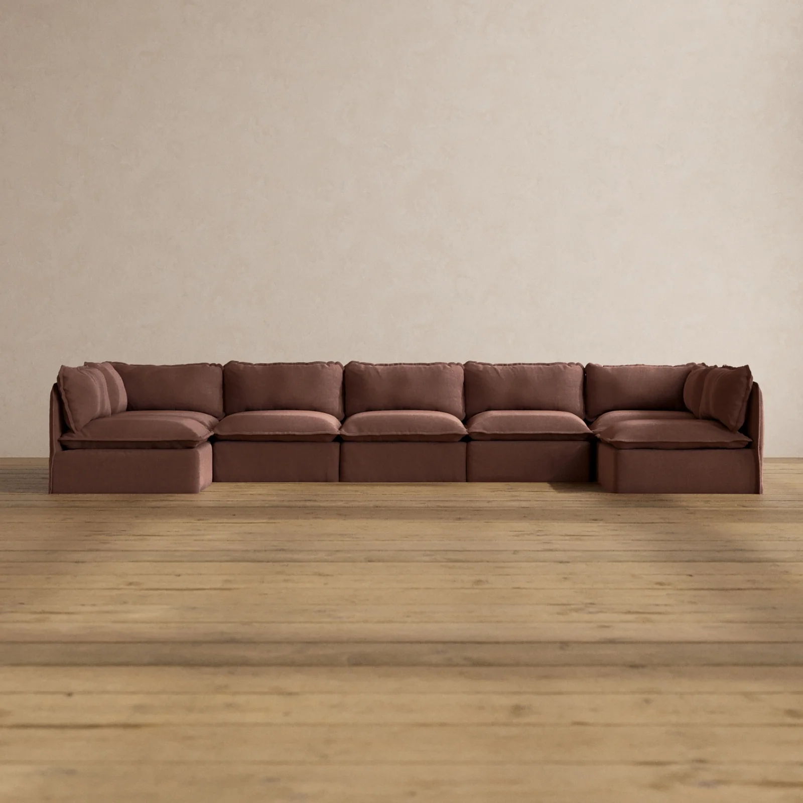 Modular Washable 7-Seater Open-Ends U-Sectional in Chestnut | Memorix+ Seat | Contour Pillow