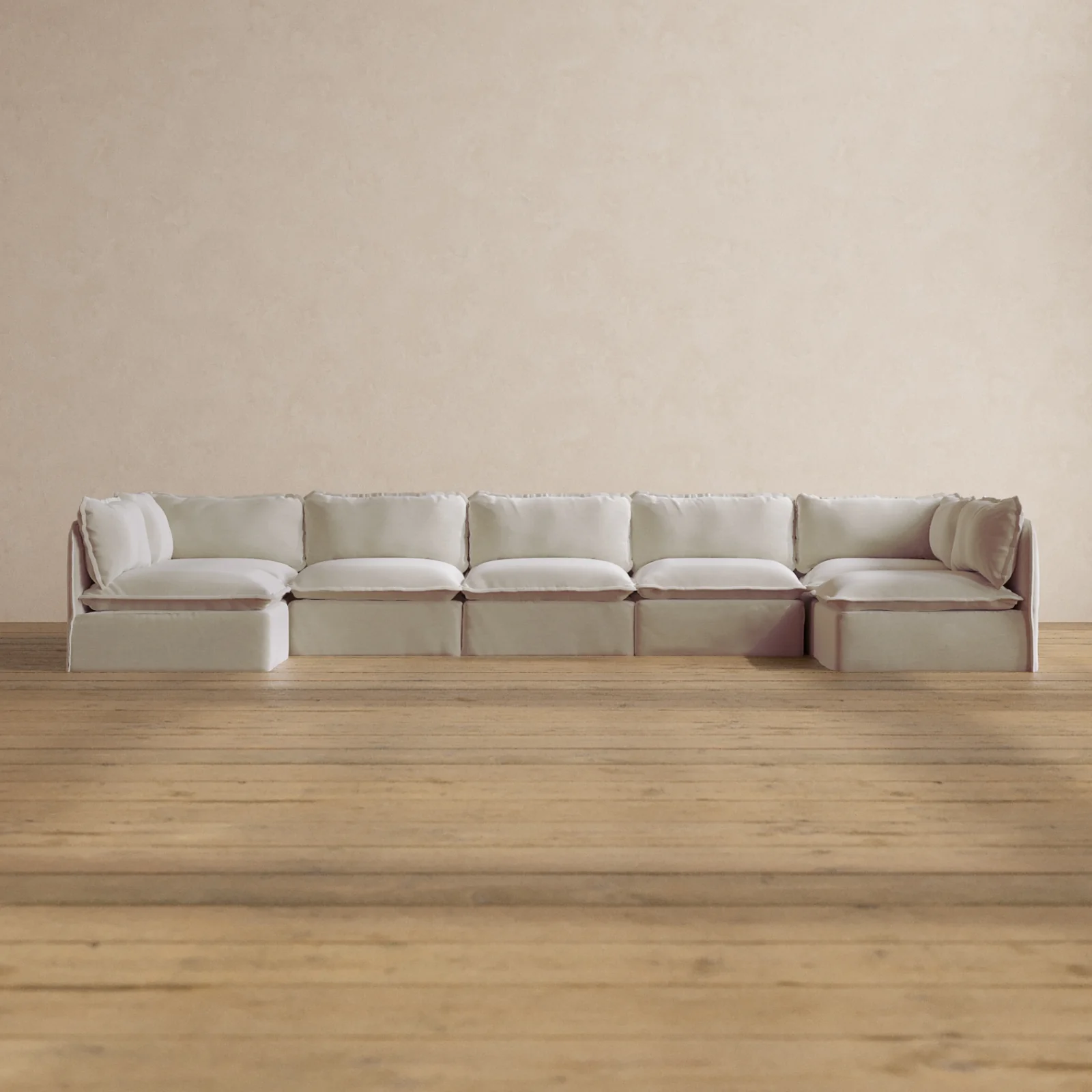 Modular Washable 7-Seater Open-Ends U-Sectional in Coco | Deluxe+ Seat | Cloud Pillow