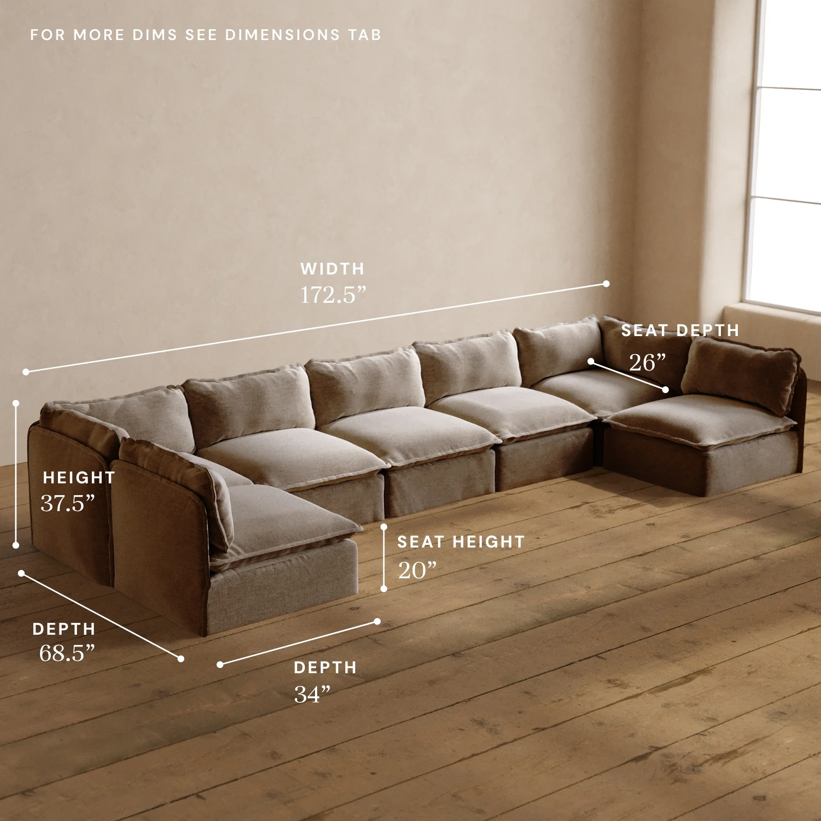 Modular Washable 7-Seater Open-Ends U-Sectional in Mist | Deluxe+ Seat | Cloud Pillow - Image 5