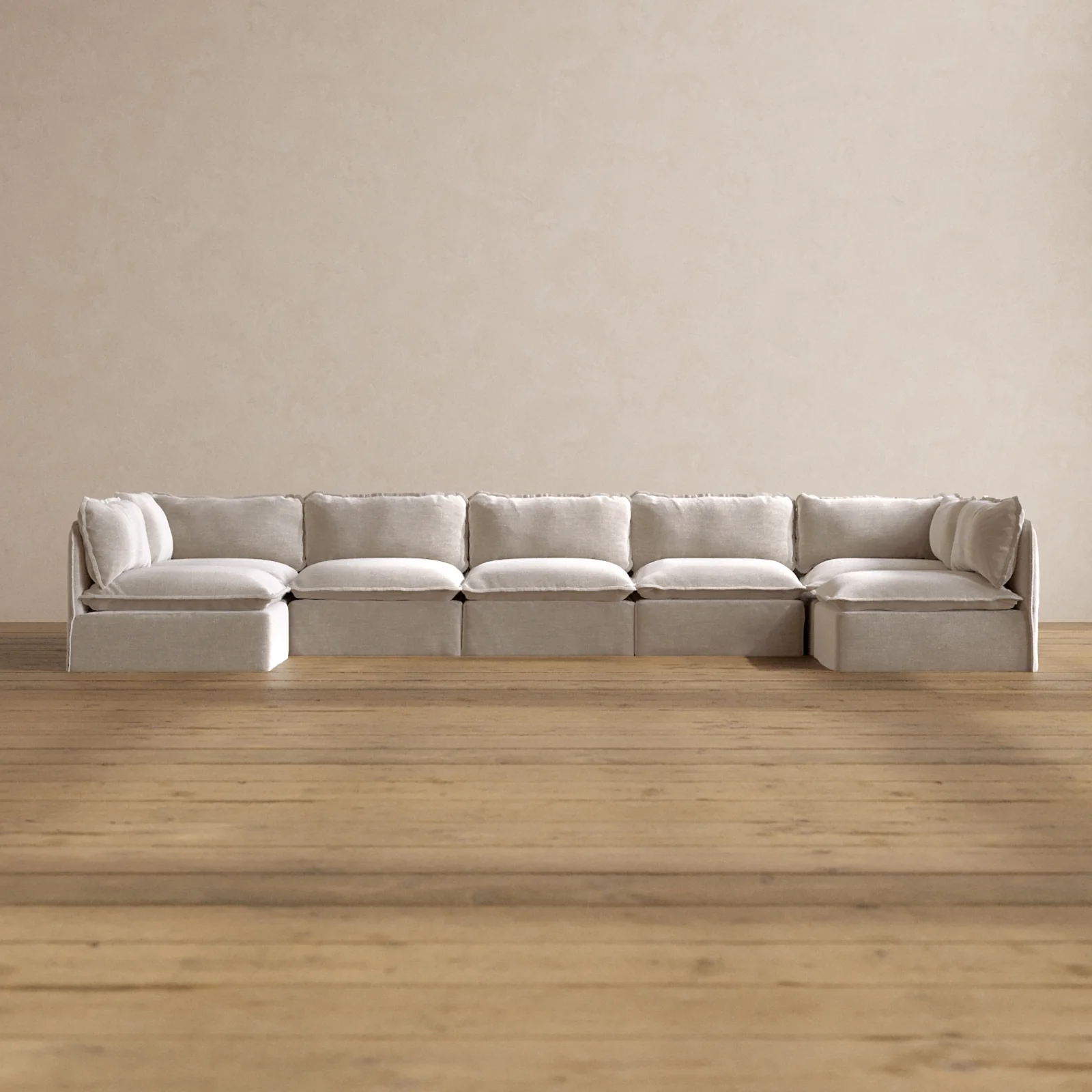 Modular Washable 7-Seater Open-Ends U-Sectional in Mist | Memorix+ Seat | Contour Pillow