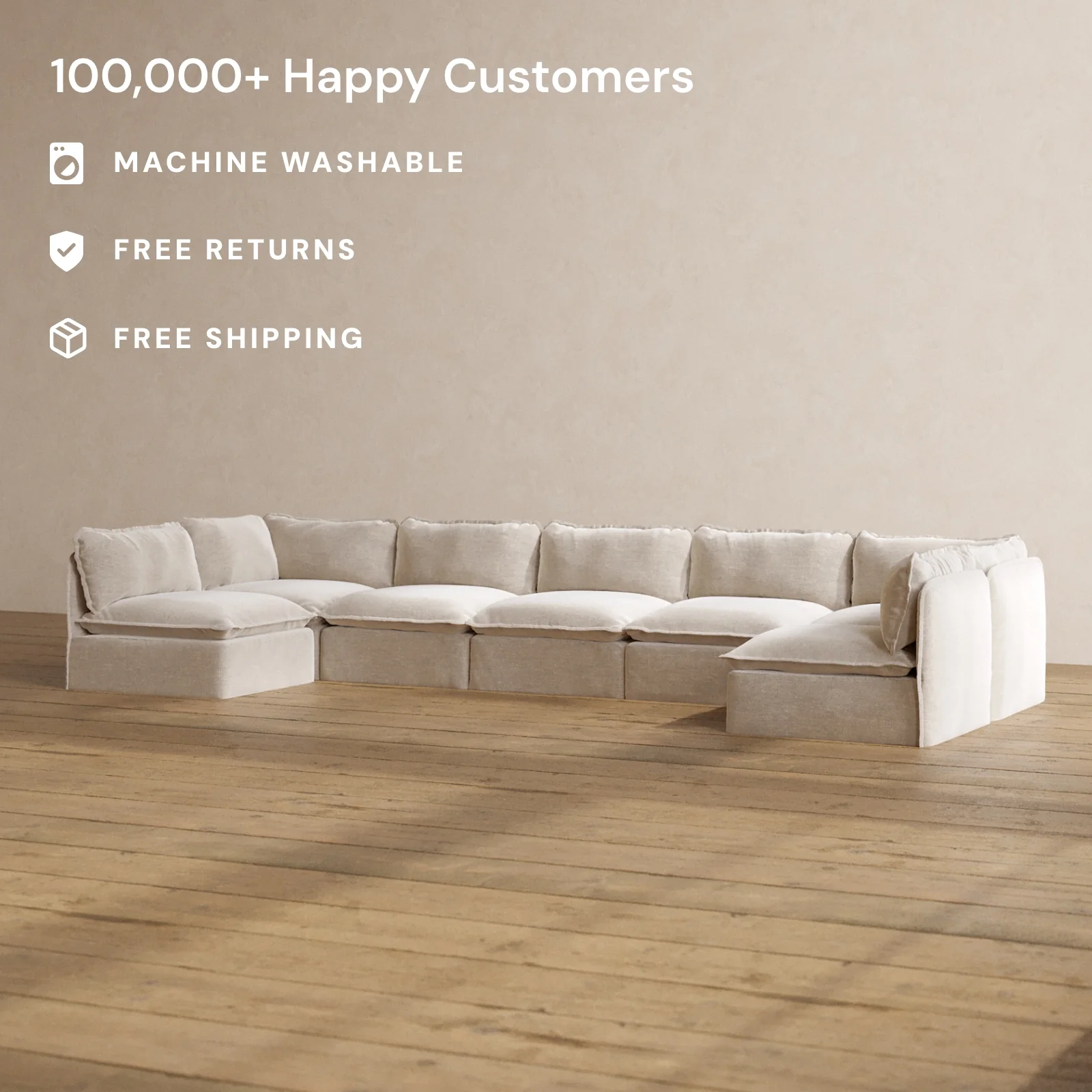 Modular Washable 7-Seater Open-Ends U-Sectional in Mist | Memorix+ Seat | Contour Pillow - Image 2