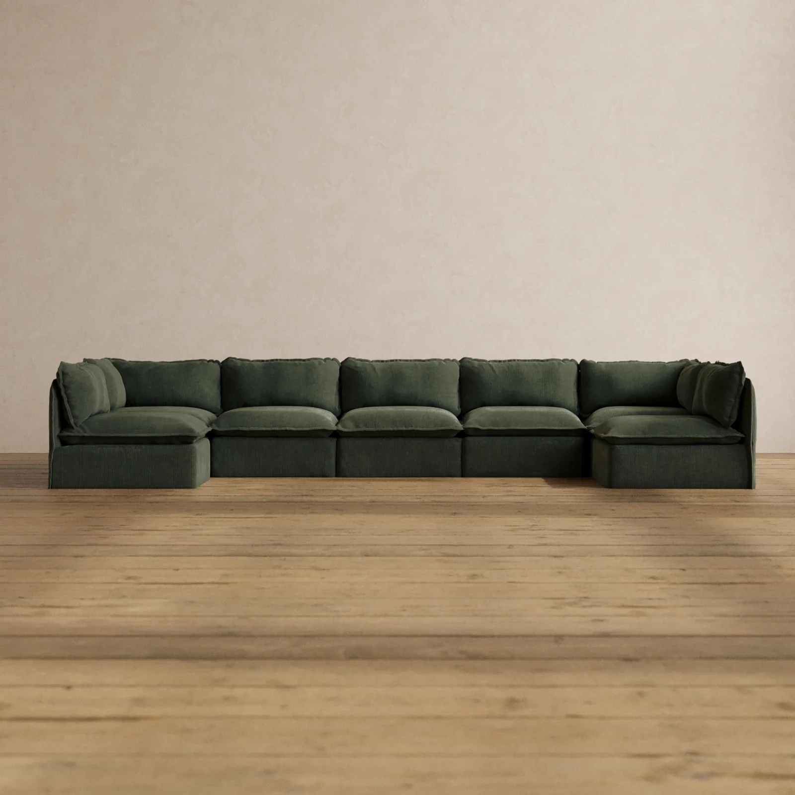 Modular Washable 7-Seater Open-Ends U-Sectional in Olivine | Deluxe+ Seat | Cloud Pillow
