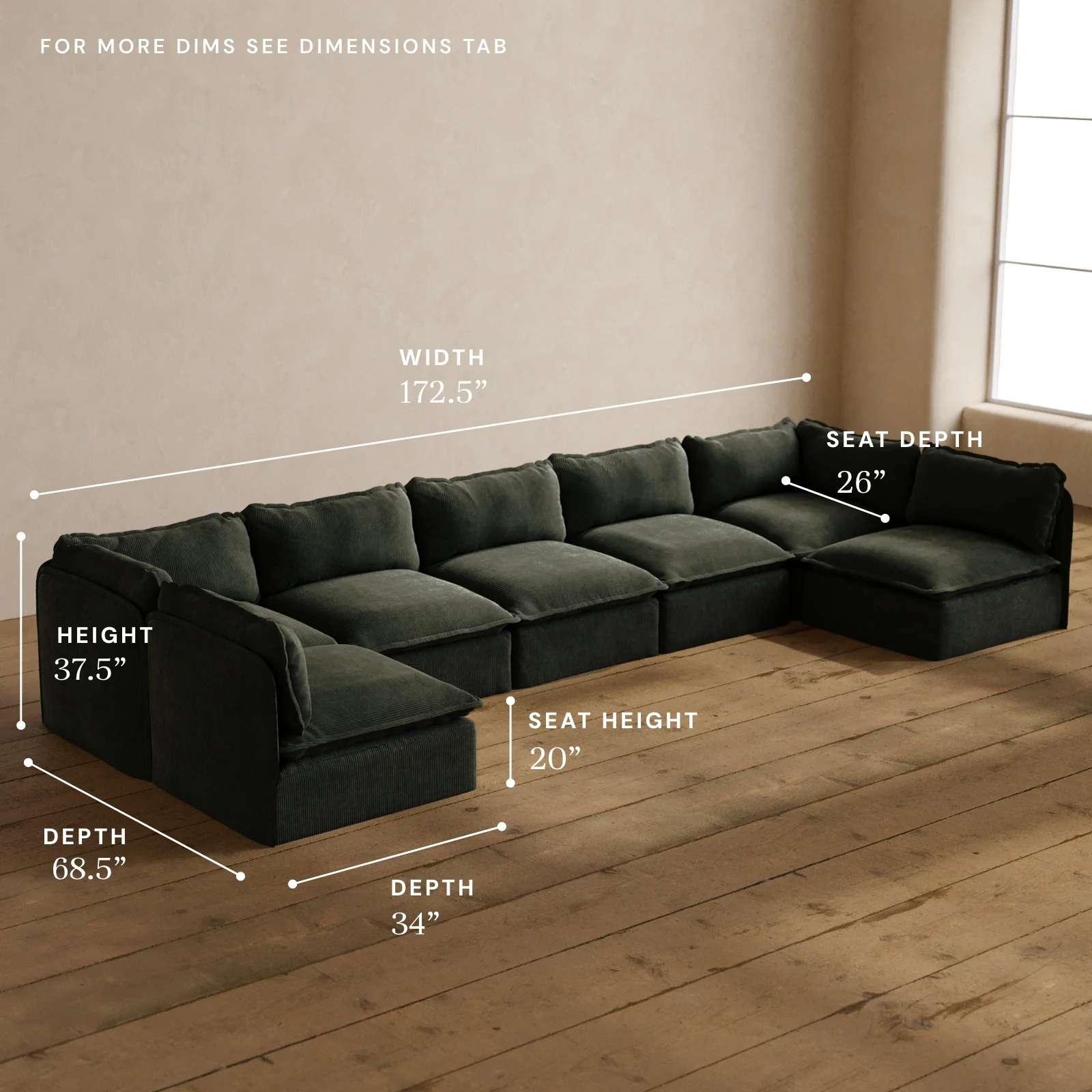 Modular Washable 7-Seater Open-Ends U-Sectional in Olivine | Deluxe+ Seat | Cloud Pillow - Image 5
