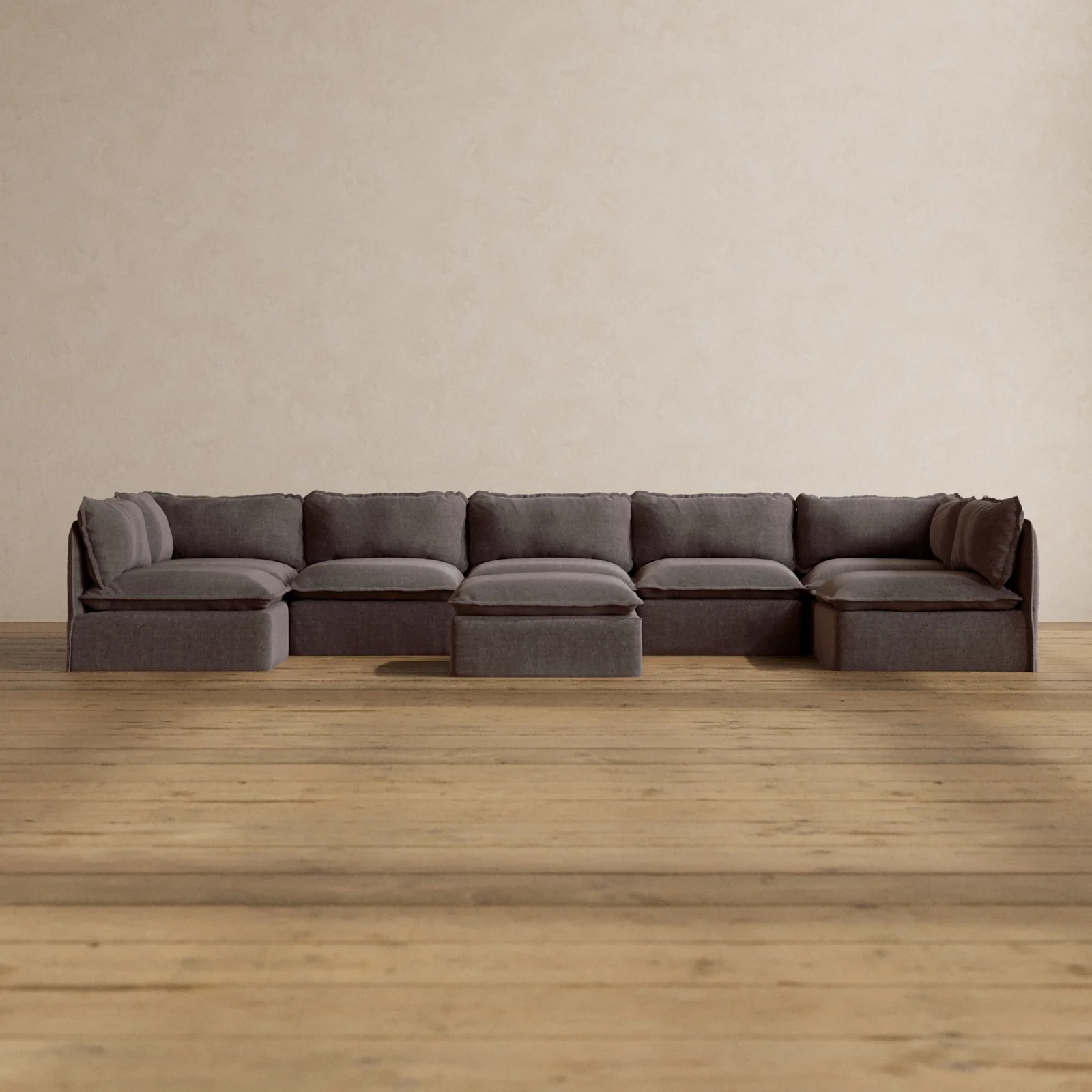 Modular Washable 7-Seater Open-Ends U-Sectional + Ottoman in Caviar | Memorix+ Seat | Contour Pillow
