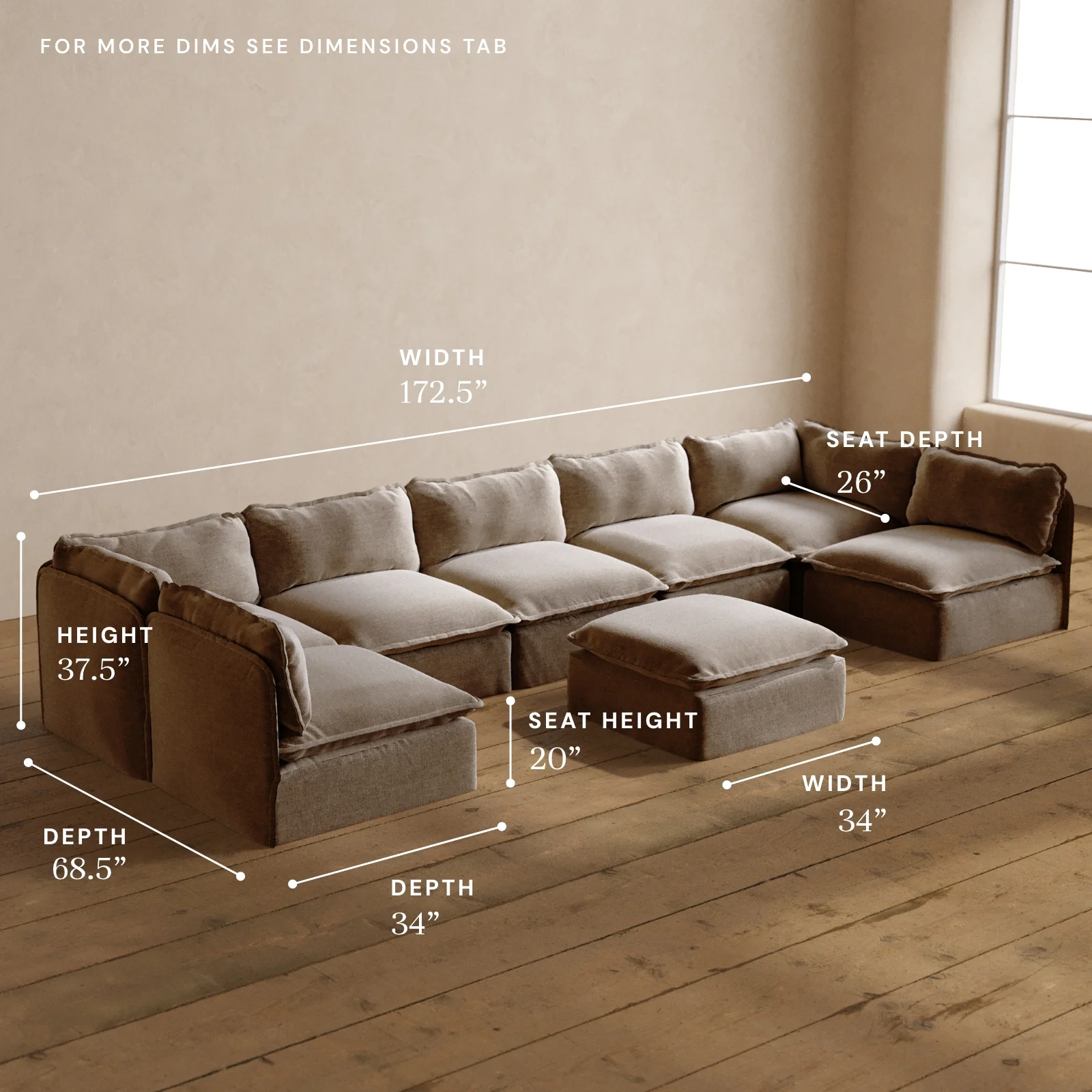 Modular Washable 7-Seater Open-Ends U-Sectional + Ottoman in Mist | Deluxe+ Seat | Cloud Pillow - Image 5