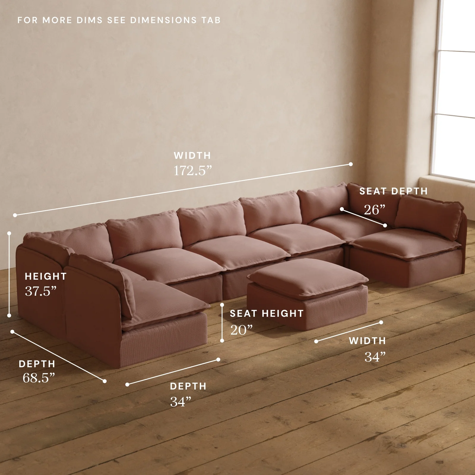 Modular Washable 7-Seater Open-Ends U-Sectional + Ottoman in Sakura | Memorix+ Seat | Contour Pillow - Image 5