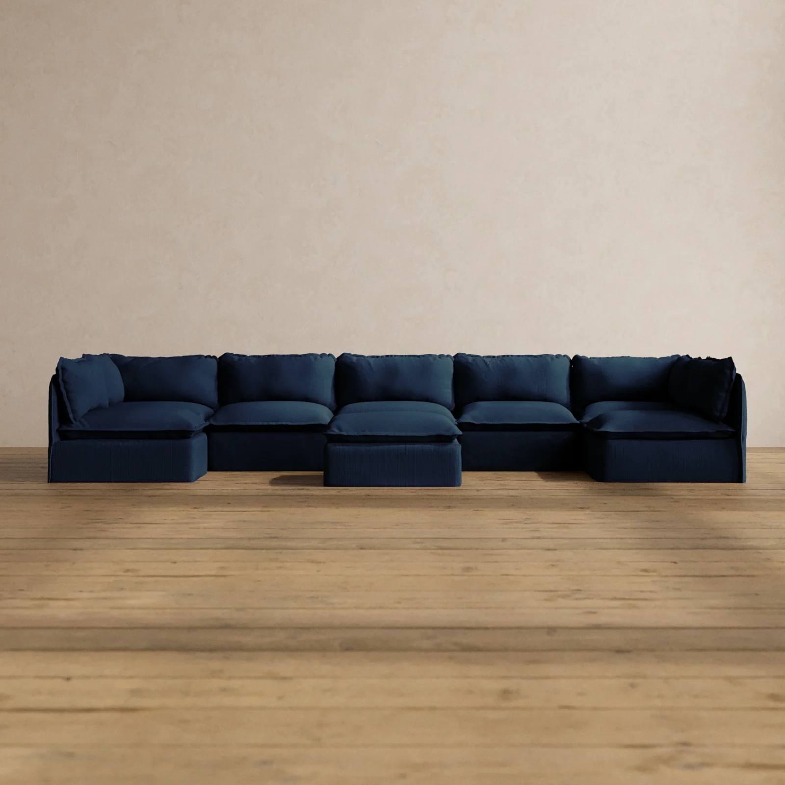 Modular Washable 7-Seater Open-Ends U-Sectional + Ottoman in Sumi | Memorix+ Seat | Contour Pillow