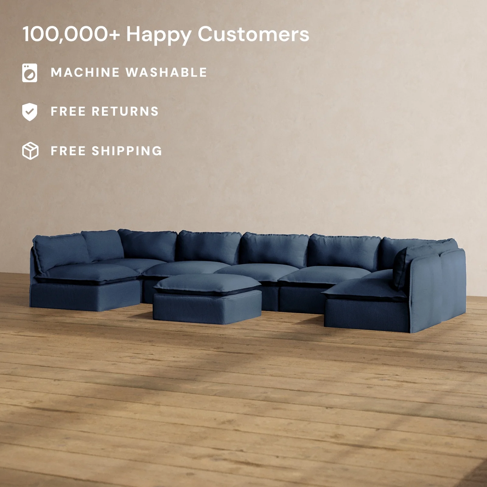 Modular Washable 7-Seater Open-Ends U-Sectional + Ottoman in Sumi | Memorix+ Seat | Contour Pillow - Image 2