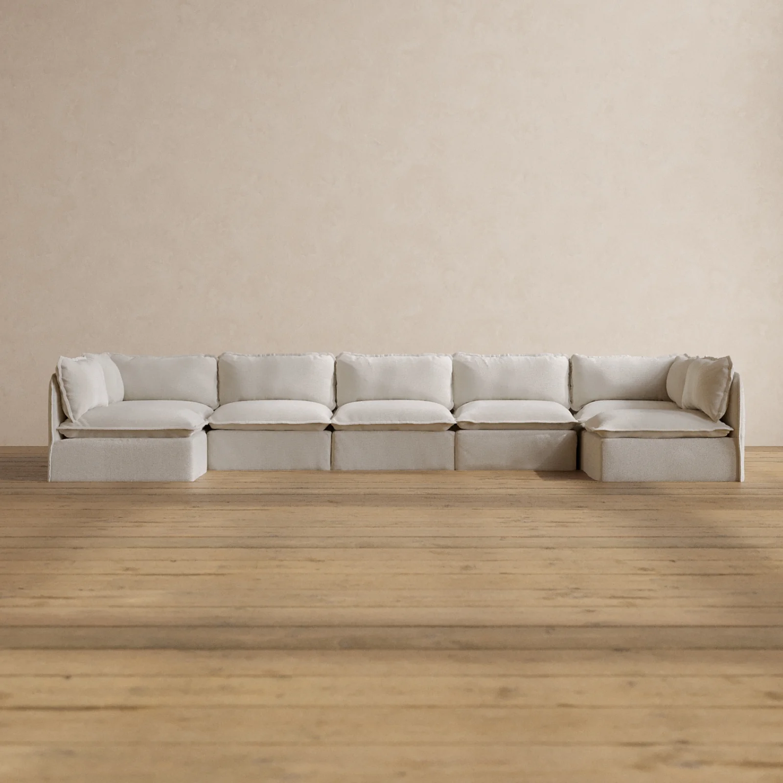 Modular Washable 7-Seater Open-Ends U-Sectional in Powder | Memorix+ Seat | Contour Pillow