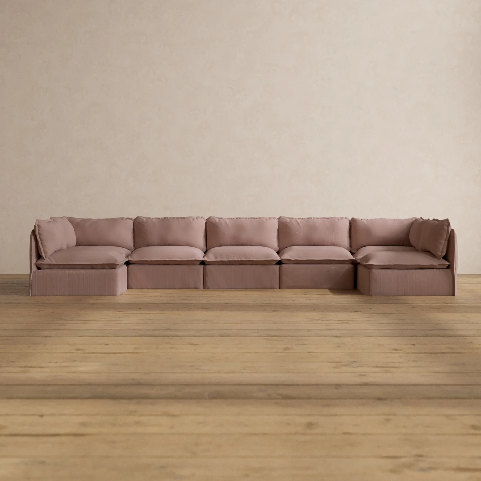 Modular Washable 7-Seater Open-Ends U-Sectional in Sakura | Memorix+ Seat | Contour Pillow
