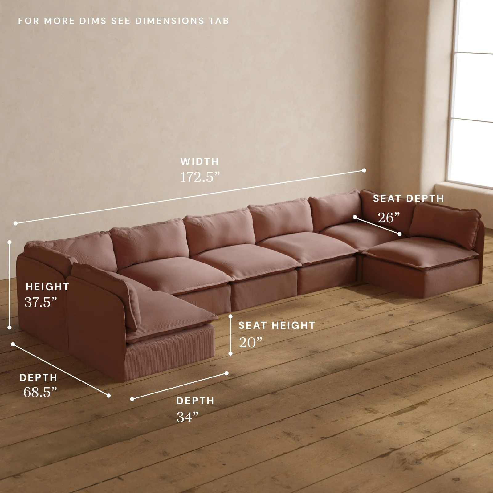 Modular Washable 7-Seater Open-Ends U-Sectional in Sakura | Memorix+ Seat | Contour Pillow - Image 5