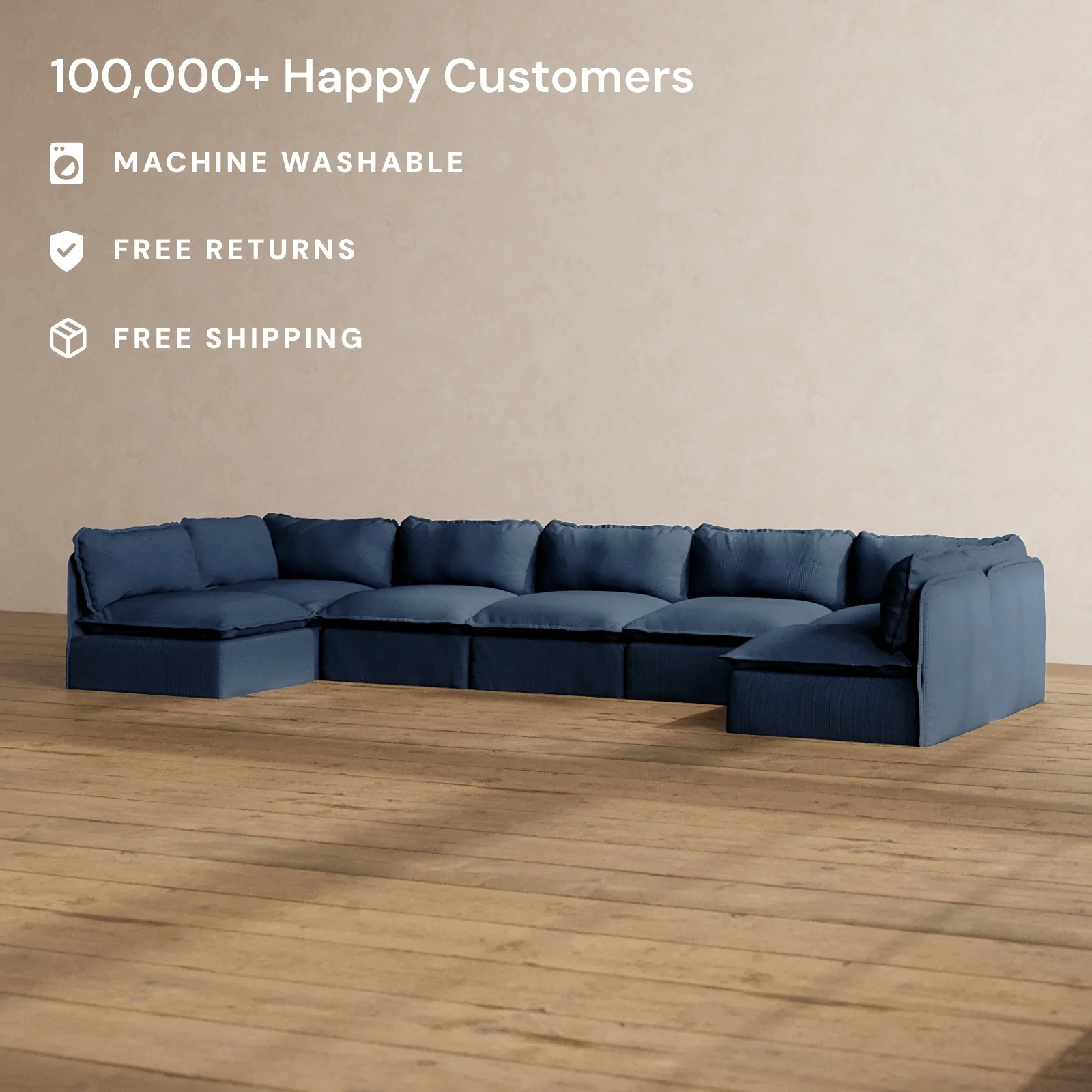Modular Washable 7-Seater Open-Ends U-Sectional in Sumi | Memorix+ Seat | Contour Pillow - Image 2