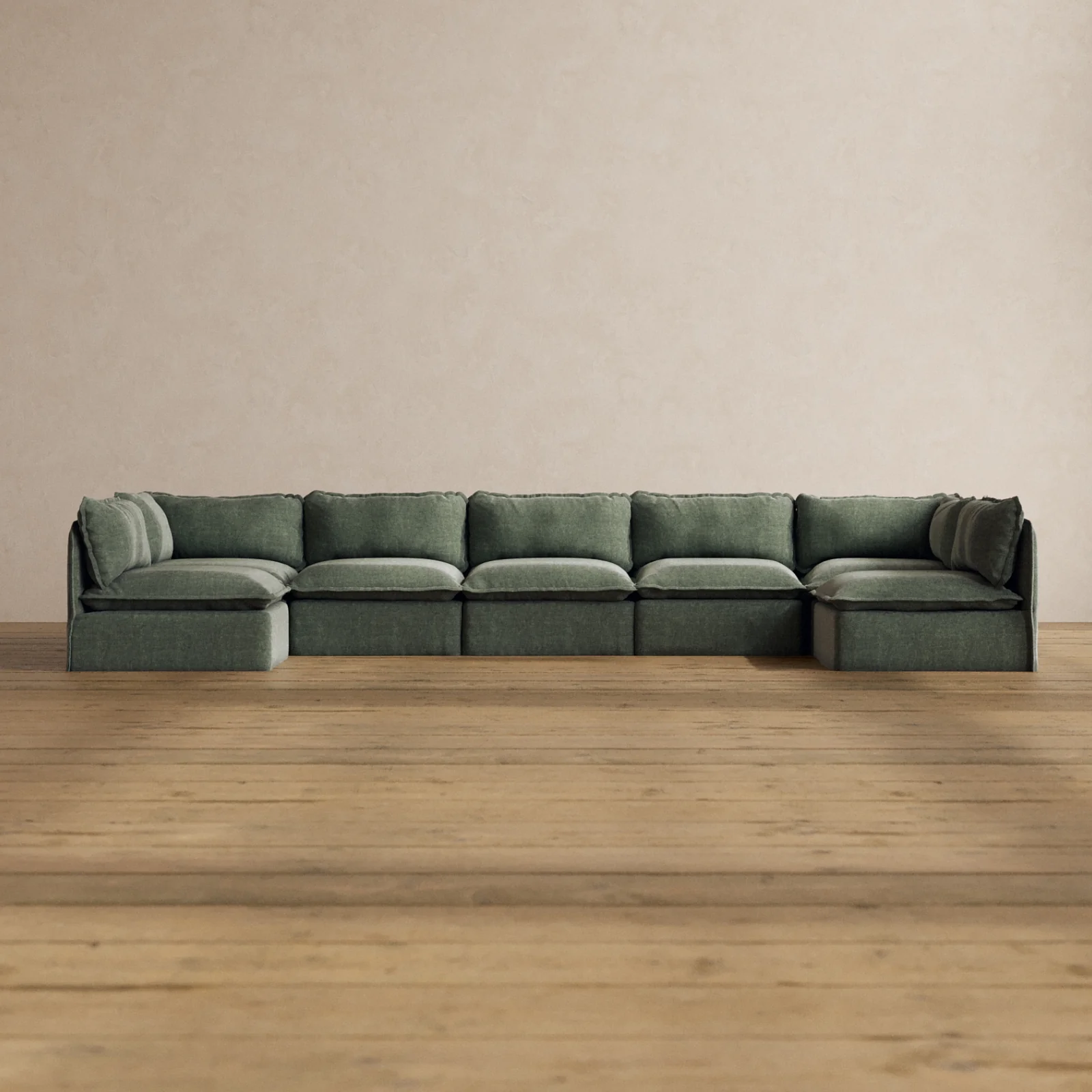 Modular Washable 7-Seater Open-Ends U-Sectional in Willow | Memorix+ Seat | Contour Pillow