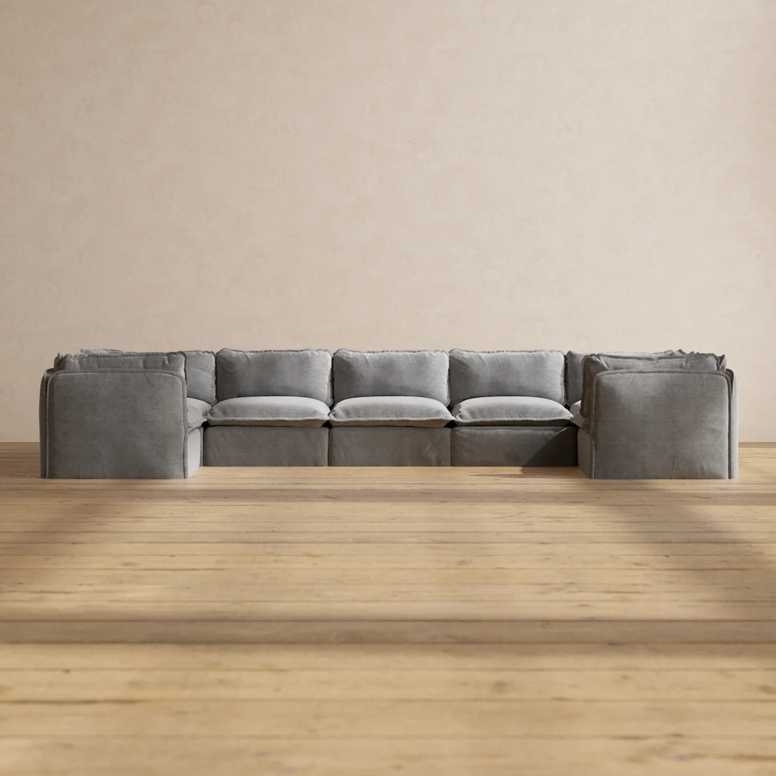 Modular Washable 7-Seater U-Sectional in Ash | Deluxe+ Seat | Cloud Pillow