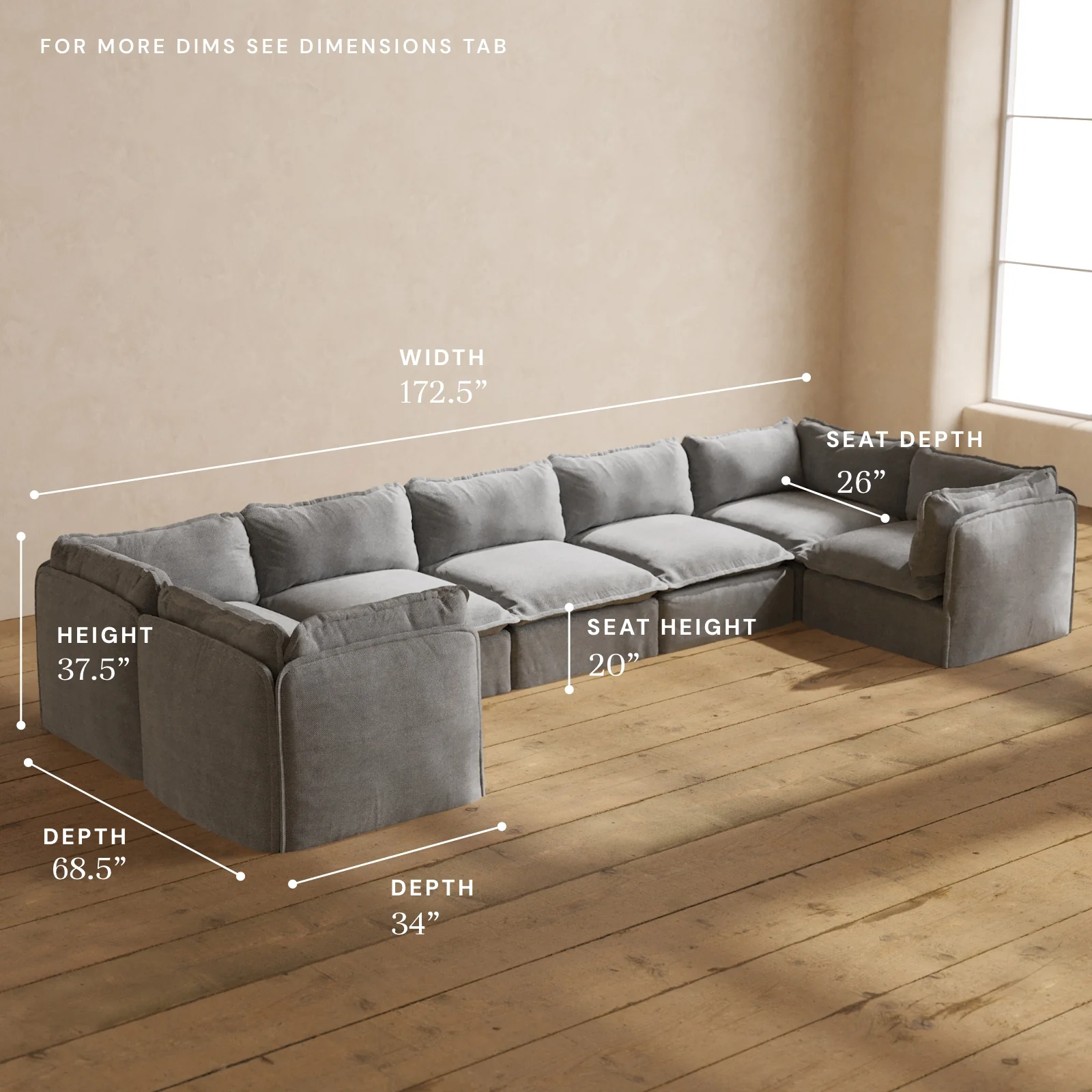 Modular Washable 7-Seater U-Sectional in Ash | Deluxe+ Seat | Cloud Pillow - Image 5