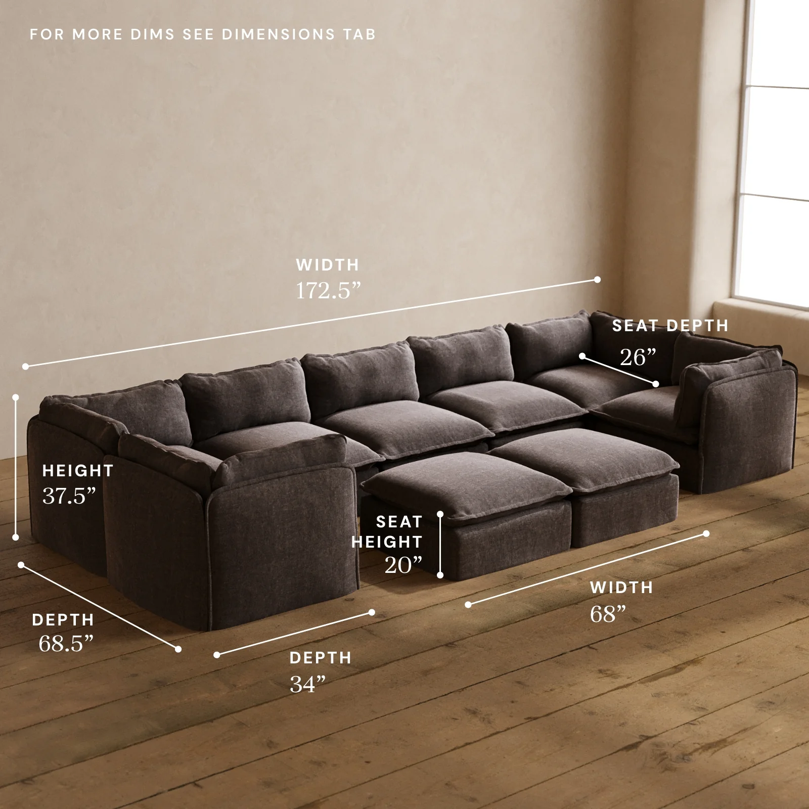 Modular Washable 7-Seater U-Sectional + Bench Ottoman in Caviar | Deluxe+ Seat | Cloud Pillow - Image 5