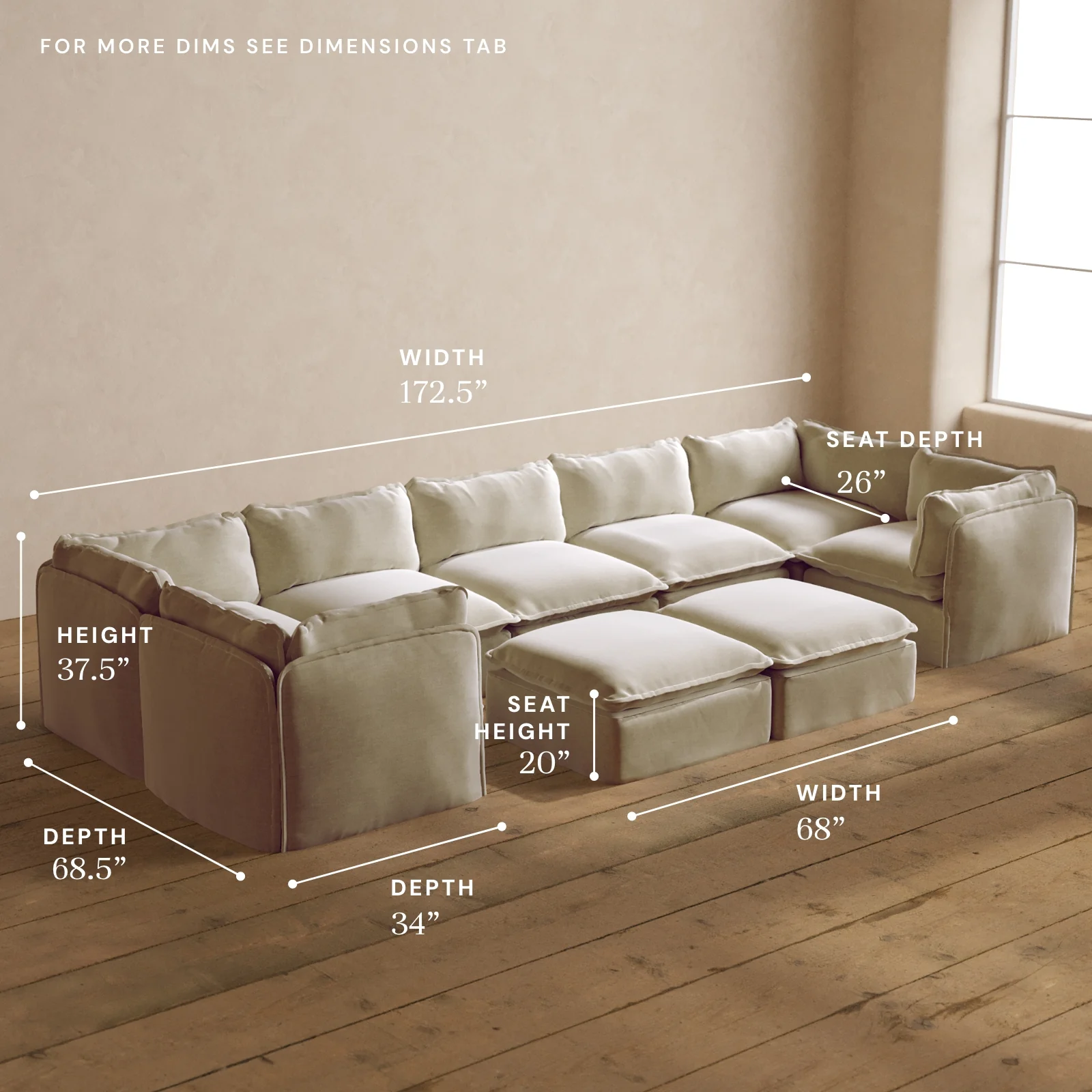 Modular Washable 7-Seater U-Sectional + Bench Ottoman in Coco | Deluxe+ Seat | Cloud Pillow - Image 5