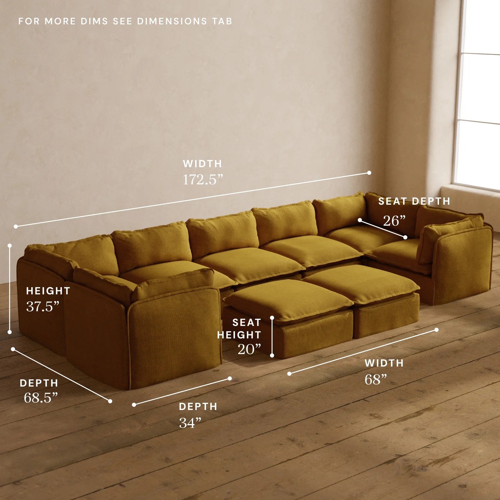 Modular Washable 7-Seater U-Sectional + Bench Ottoman in Kiiro | Memorix+ Seat | Contour Pillow - Image 5