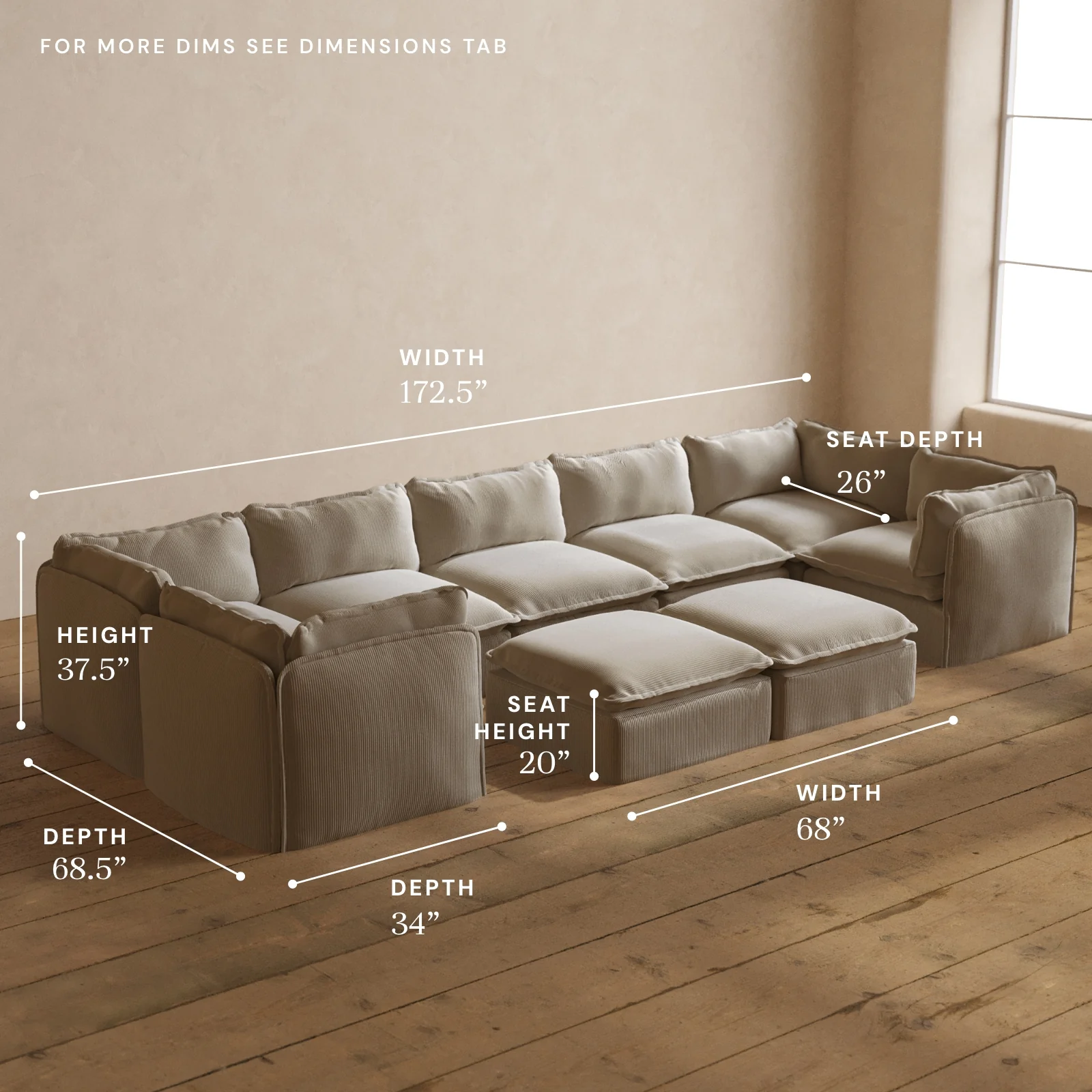 Modular Washable 7-Seater U-Sectional + Bench Ottoman in Milk | Memorix+ Seat | Contour Pillow - Image 5