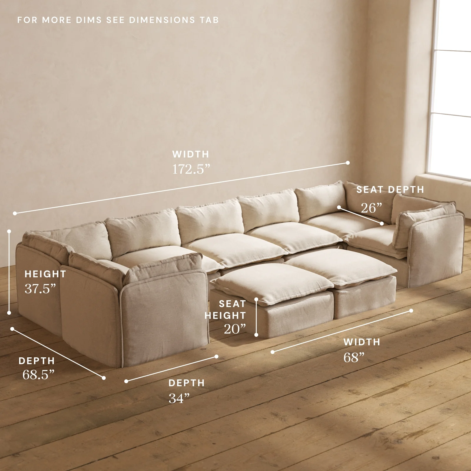 Modular Washable 7-Seater U-Sectional + Bench Ottoman in Oat | Memorix+ Seat | Contour Pillow - Image 5