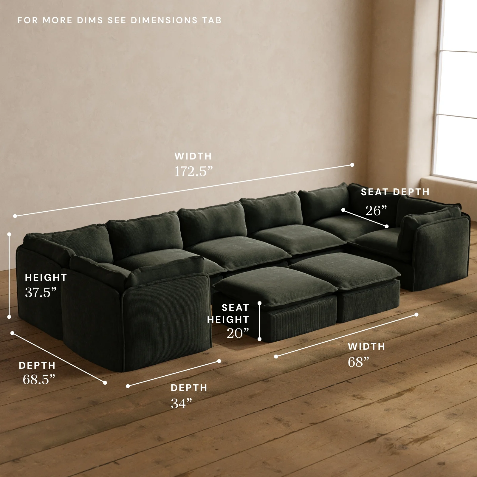 Modular Washable 7-Seater U-Sectional + Bench Ottoman in Olivine | Memorix+ Seat | Contour Pillow - Image 5