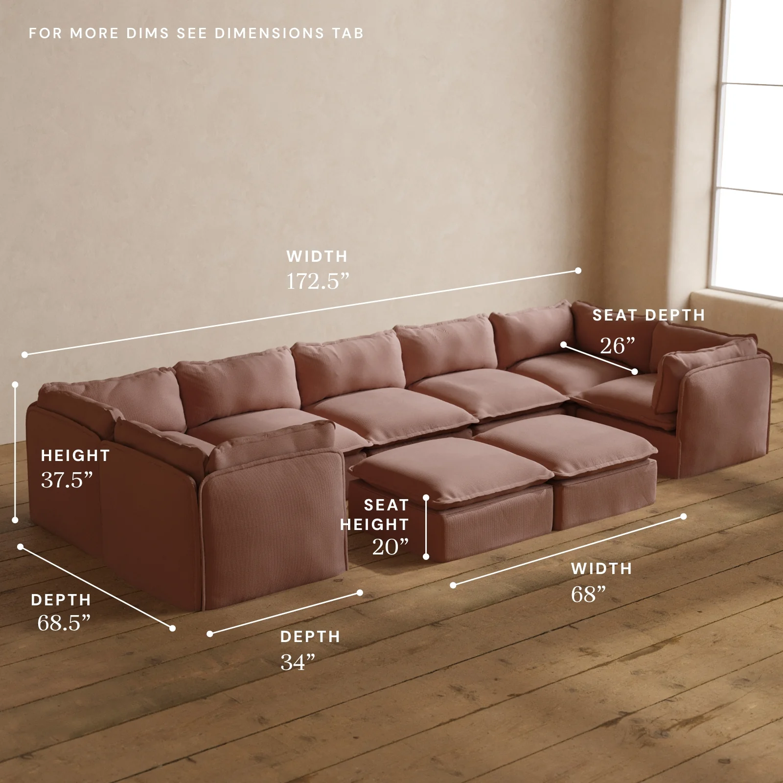 Modular Washable 7-Seater U-Sectional + Bench Ottoman in Sakura | Deluxe+ Seat | Cloud Pillow - Image 5