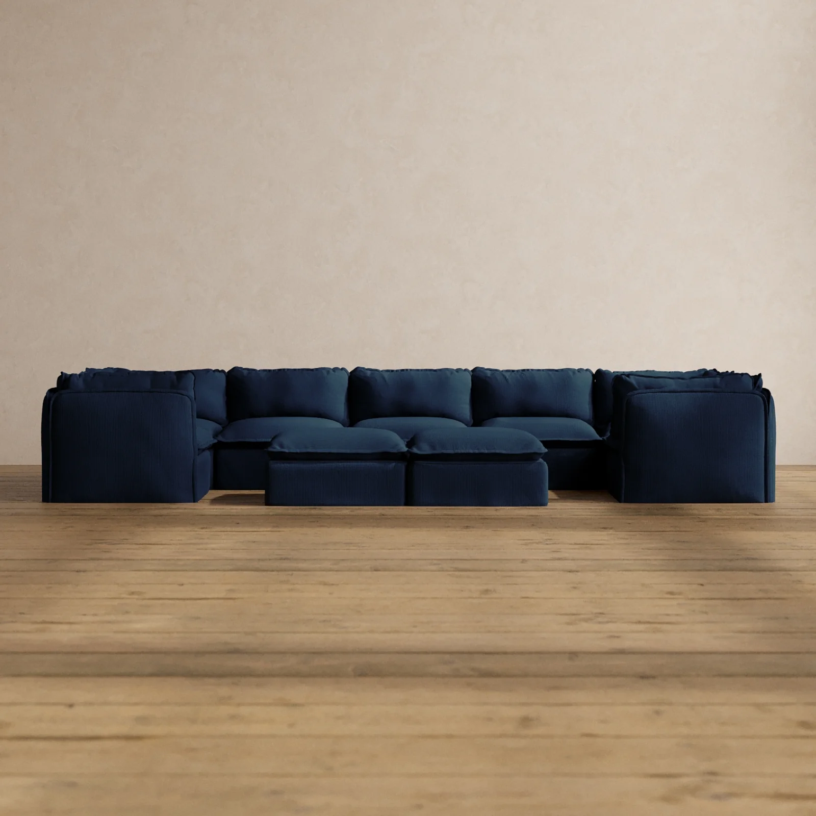 Modular Washable 7-Seater U-Sectional + Bench Ottoman in Sumi | Memorix+ Seat | Contour Pillow