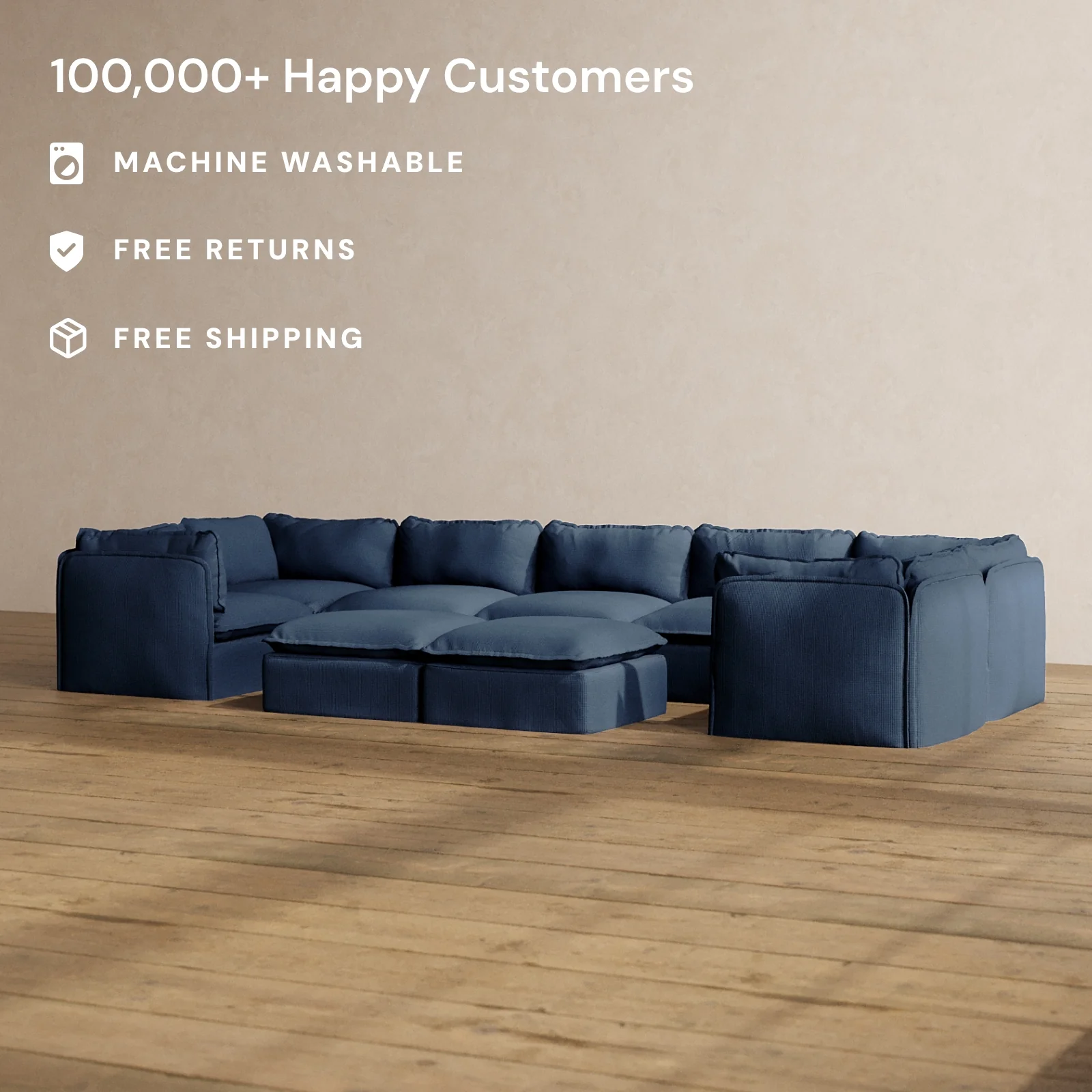 Modular Washable 7-Seater U-Sectional + Bench Ottoman in Sumi | Memorix+ Seat | Contour Pillow - Image 2