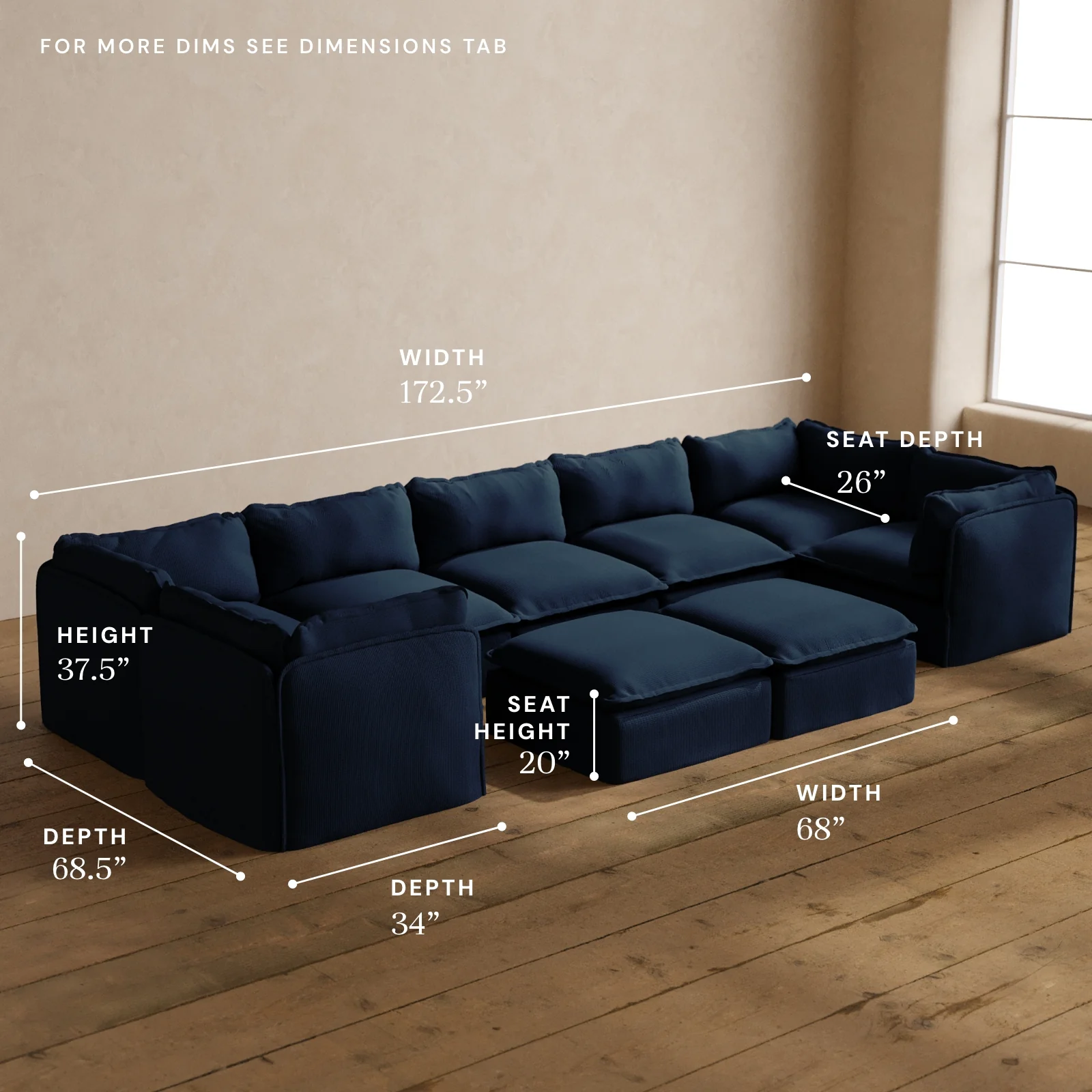 Modular Washable 7-Seater U-Sectional + Bench Ottoman in Sumi | Memorix+ Seat | Contour Pillow - Image 5