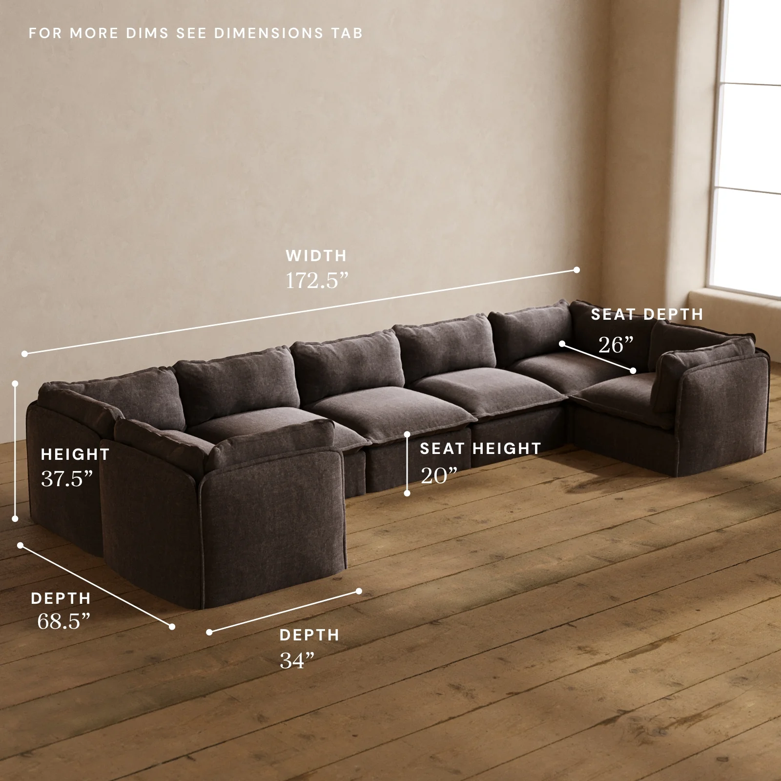 Modular Washable 7-Seater U-Sectional in Caviar | Memorix+ Seat | Contour Pillow - Image 5