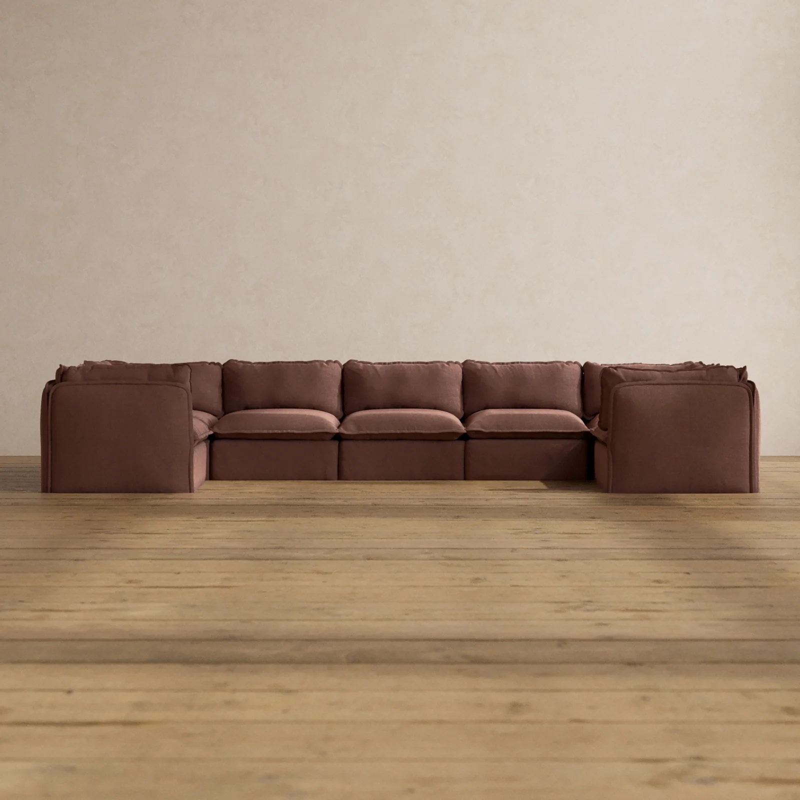 Modular Washable 7-Seater U-Sectional in Chestnut | Deluxe+ Seat | Cloud Pillow