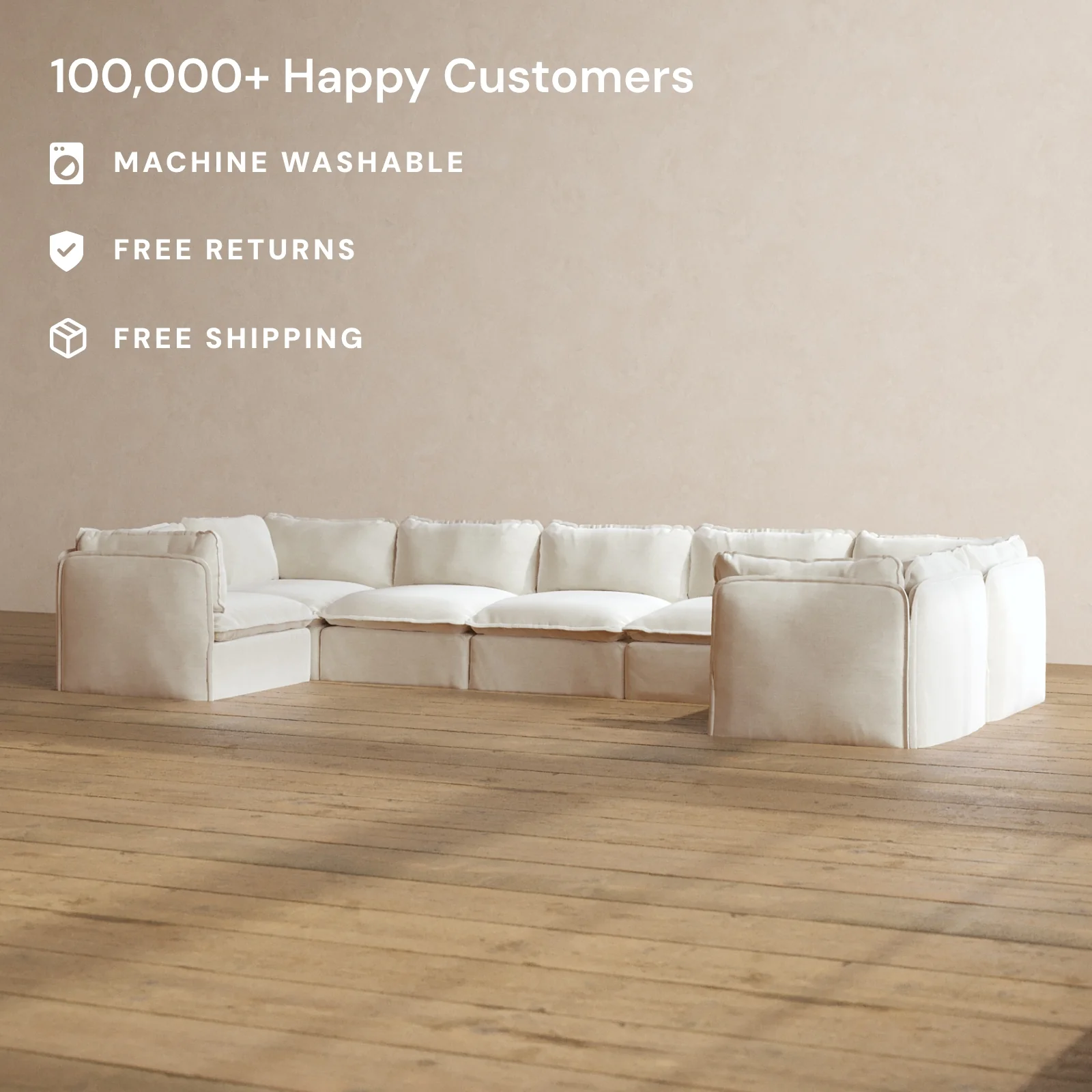 Modular Washable 7-Seater U-Sectional in Coco | Deluxe+ Seat | Cloud Pillow - Image 2