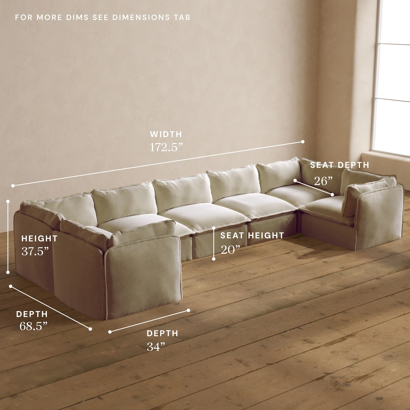 Modular Washable 7-Seater U-Sectional in Coco | Memorix+ Seat | Contour Pillow - Image 5