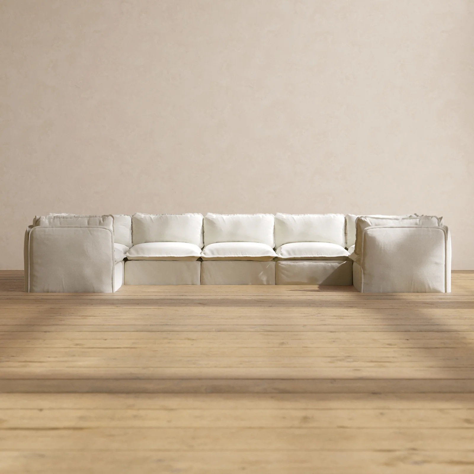 Modular Washable 7-Seater U-Sectional in Eggshell | Memorix+ Seat | Contour Pillow